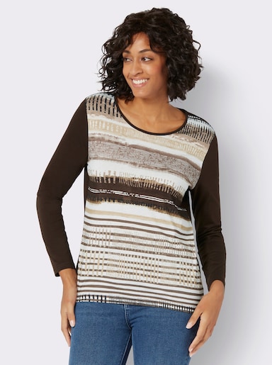 Langarmshirt mit grafischem Muster vorne - mokka-gestreift