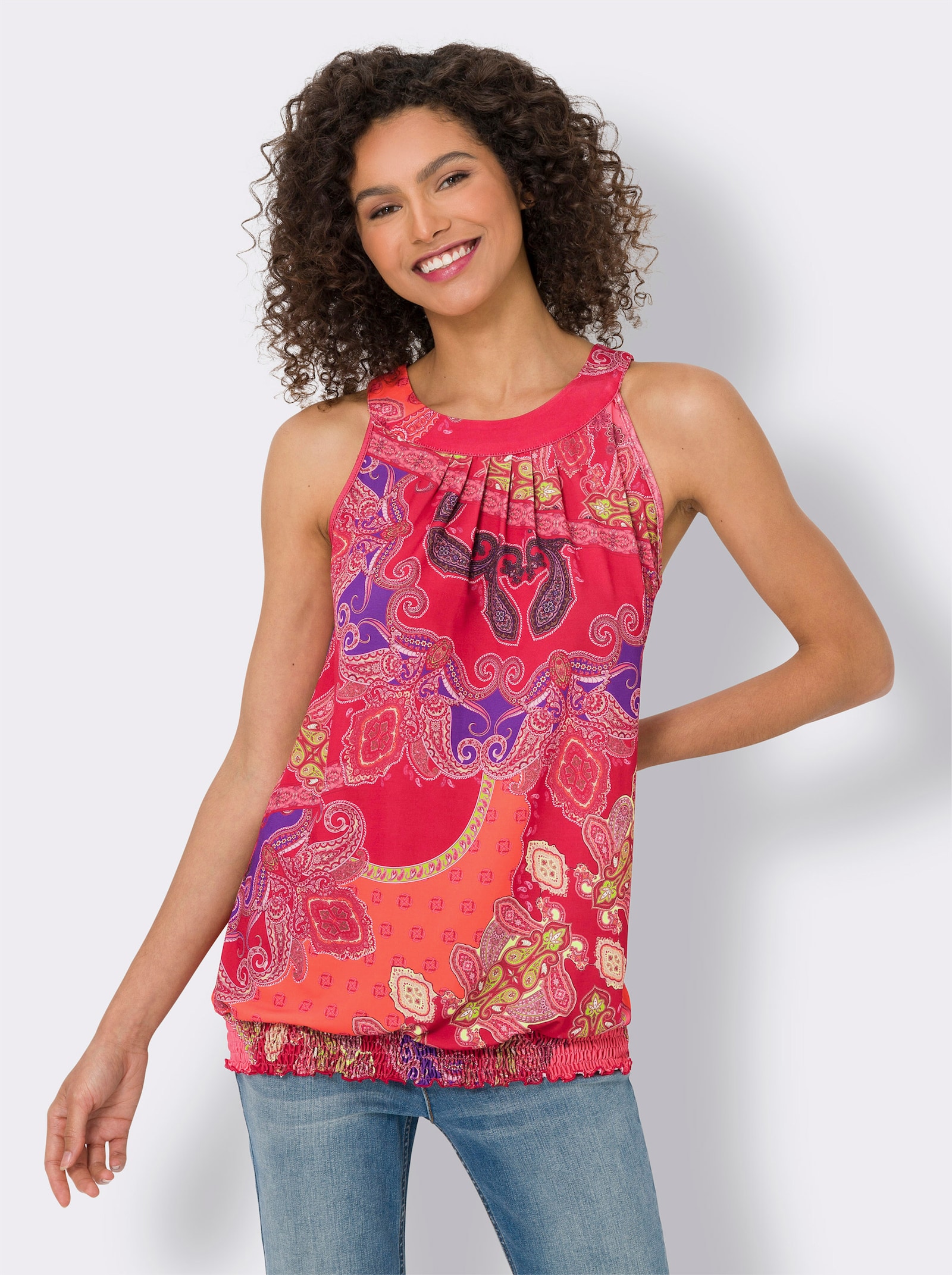 heine Shirttop in Paisley-Muster - erdbeere-orange-bedruckt