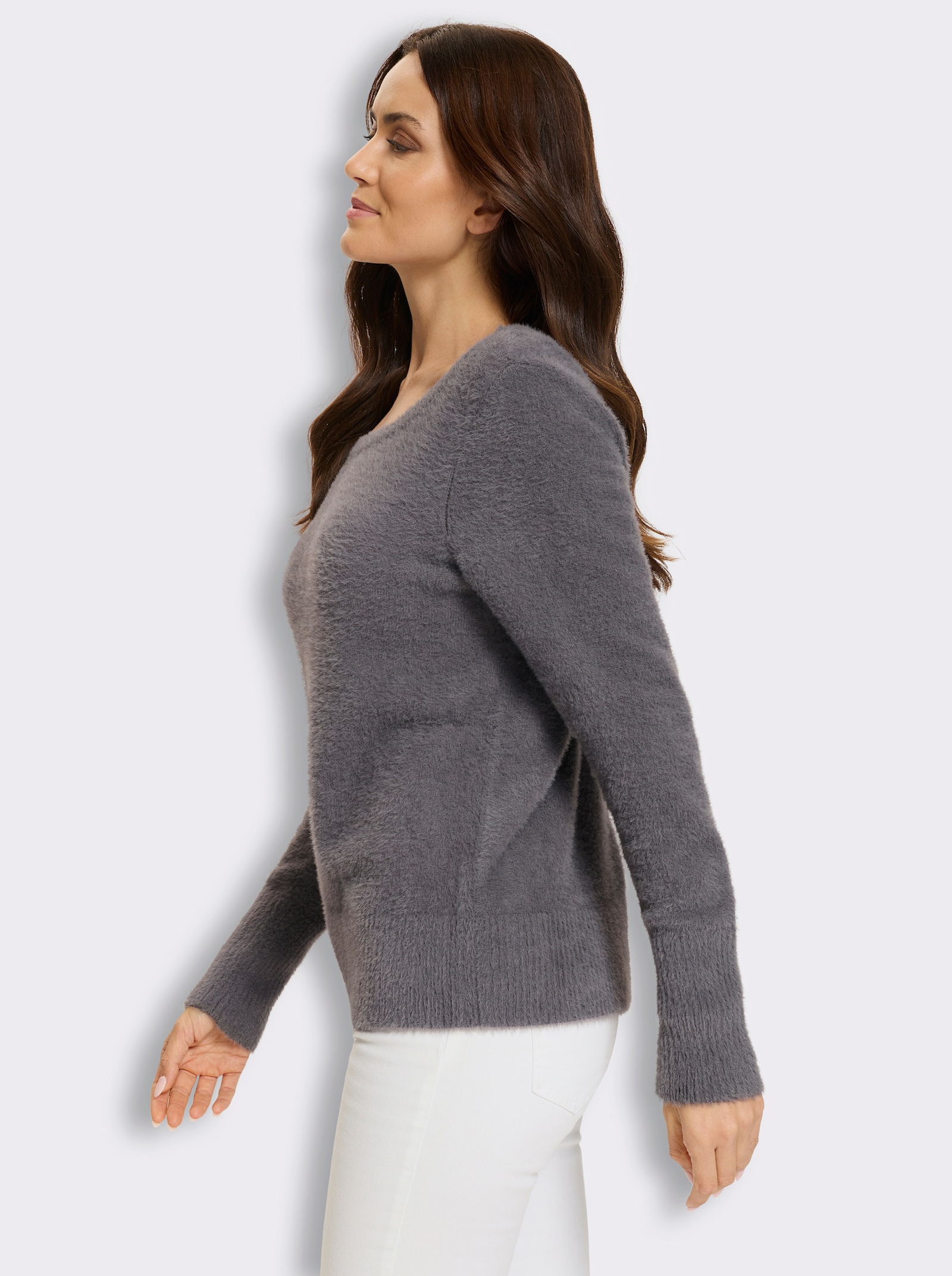 heine Langarm-Pullover aus wärmendem Flauschgarn - anthrazit