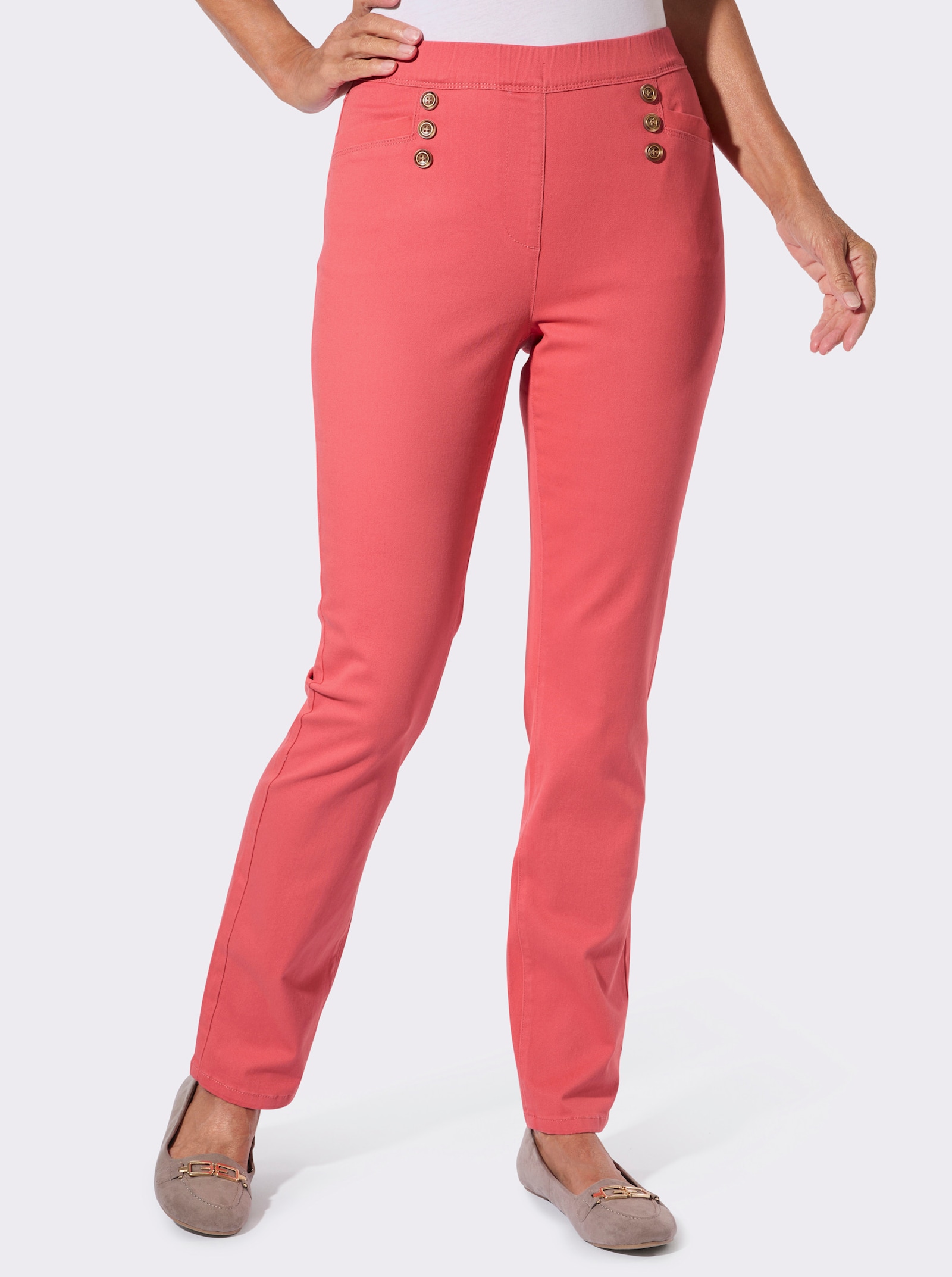 Schlupfjeans mit Schmuckknöpfen - grapefruit