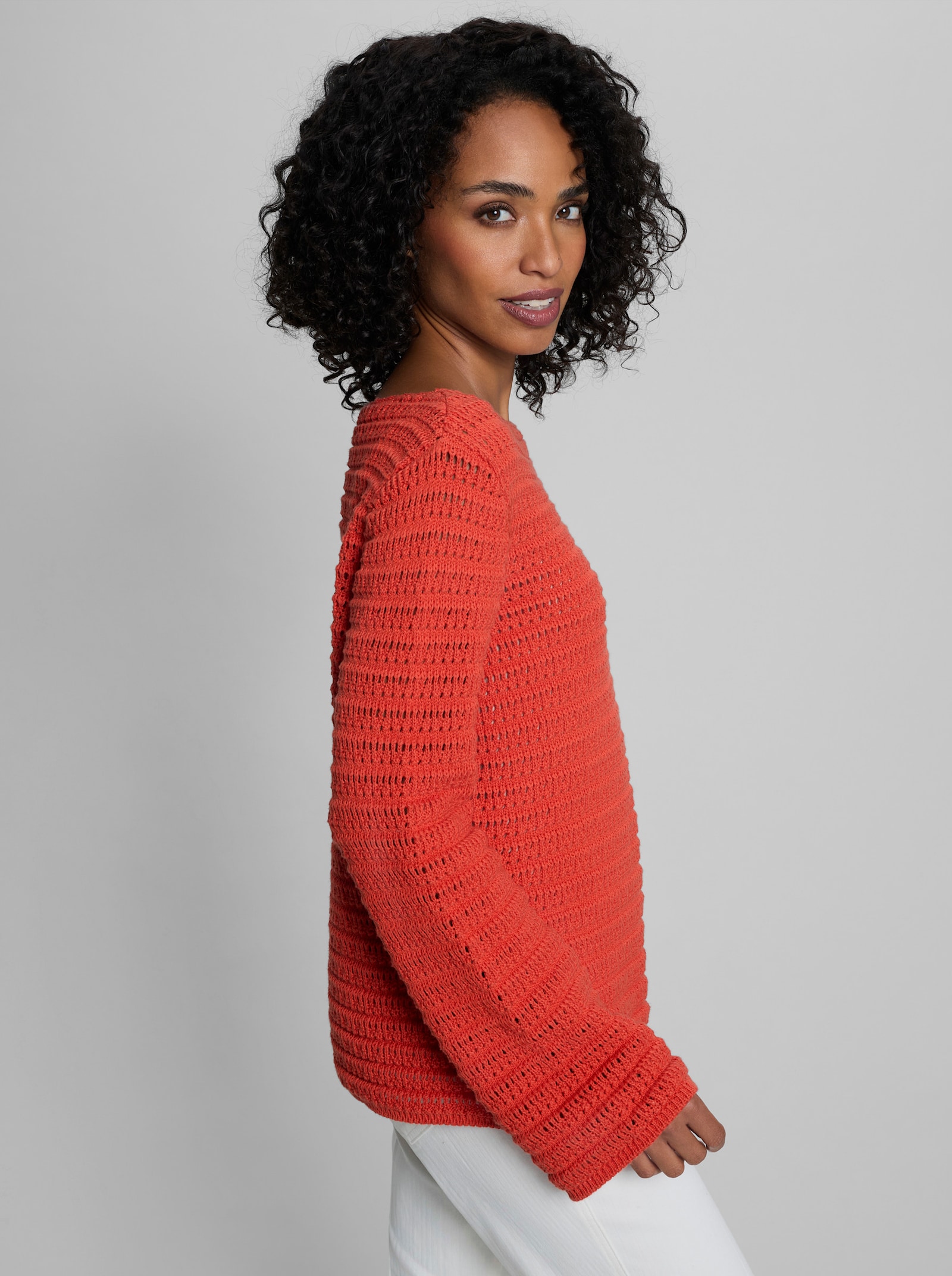 heine Langarm-Pullover mit Ajourmuster - terra
