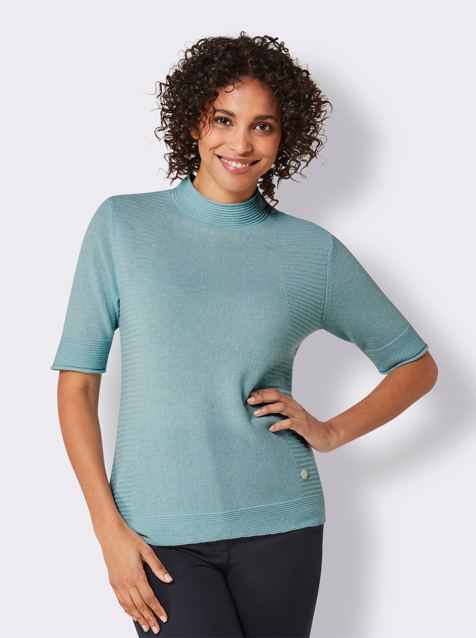 CREATION L PREMIUM Kaschmirpullover mit Stehkragen - kalkmint