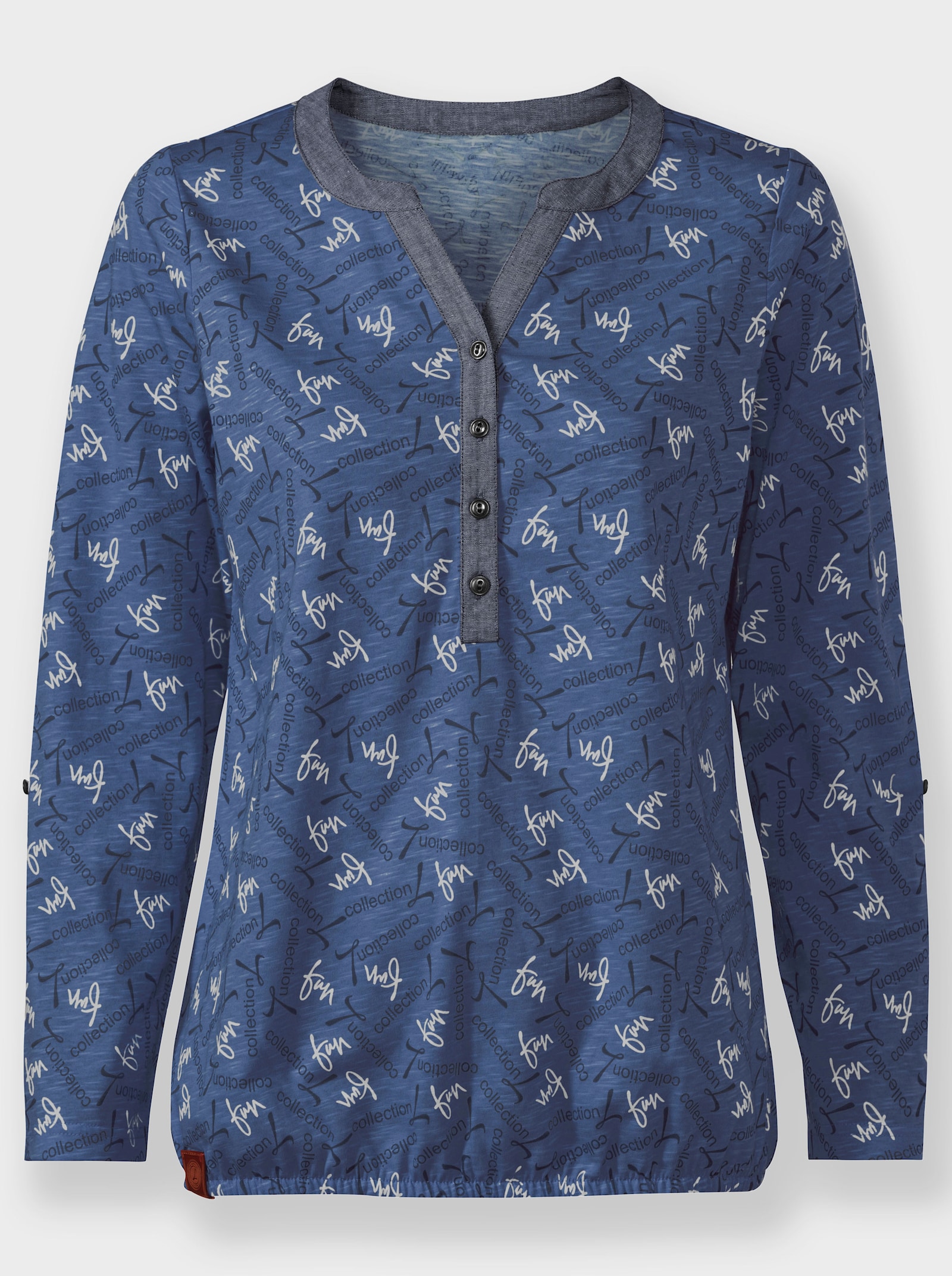 Shirt met opstroopbare mouwen, bedrukt - jeansblauw/marine bedrukt