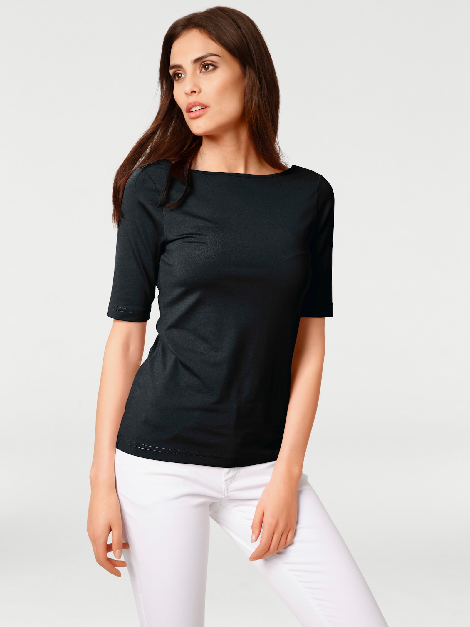 heine Kurzarmshirt mit V-Ausschnitt hinten - schwarz