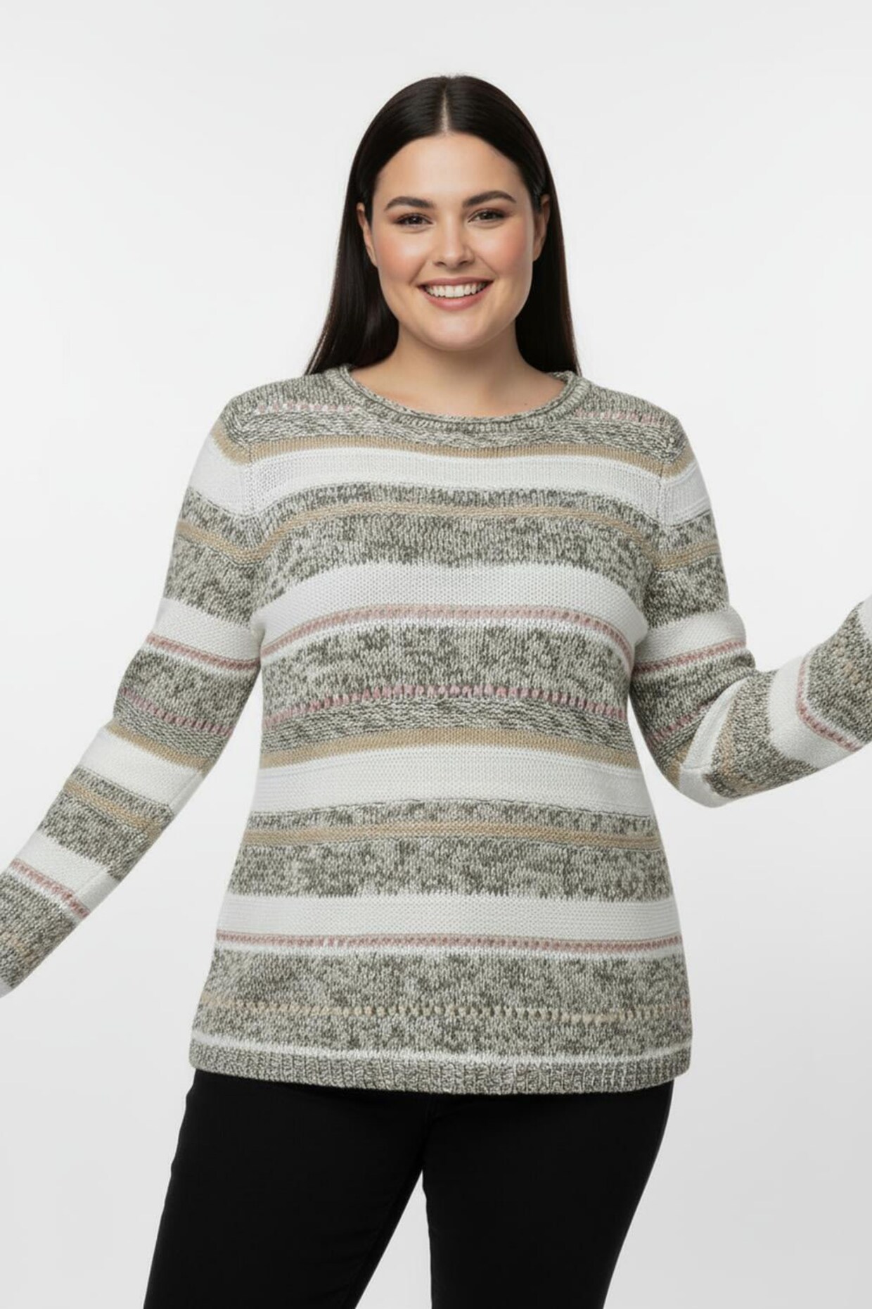 Strickpullover mit Streifen-Muster - grün-ecru-gestreift