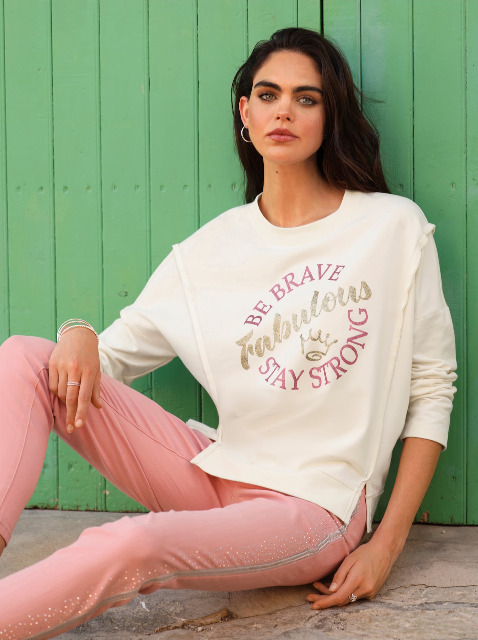 heine Sweatshirt mit glitzerndem Lettering - champagner
