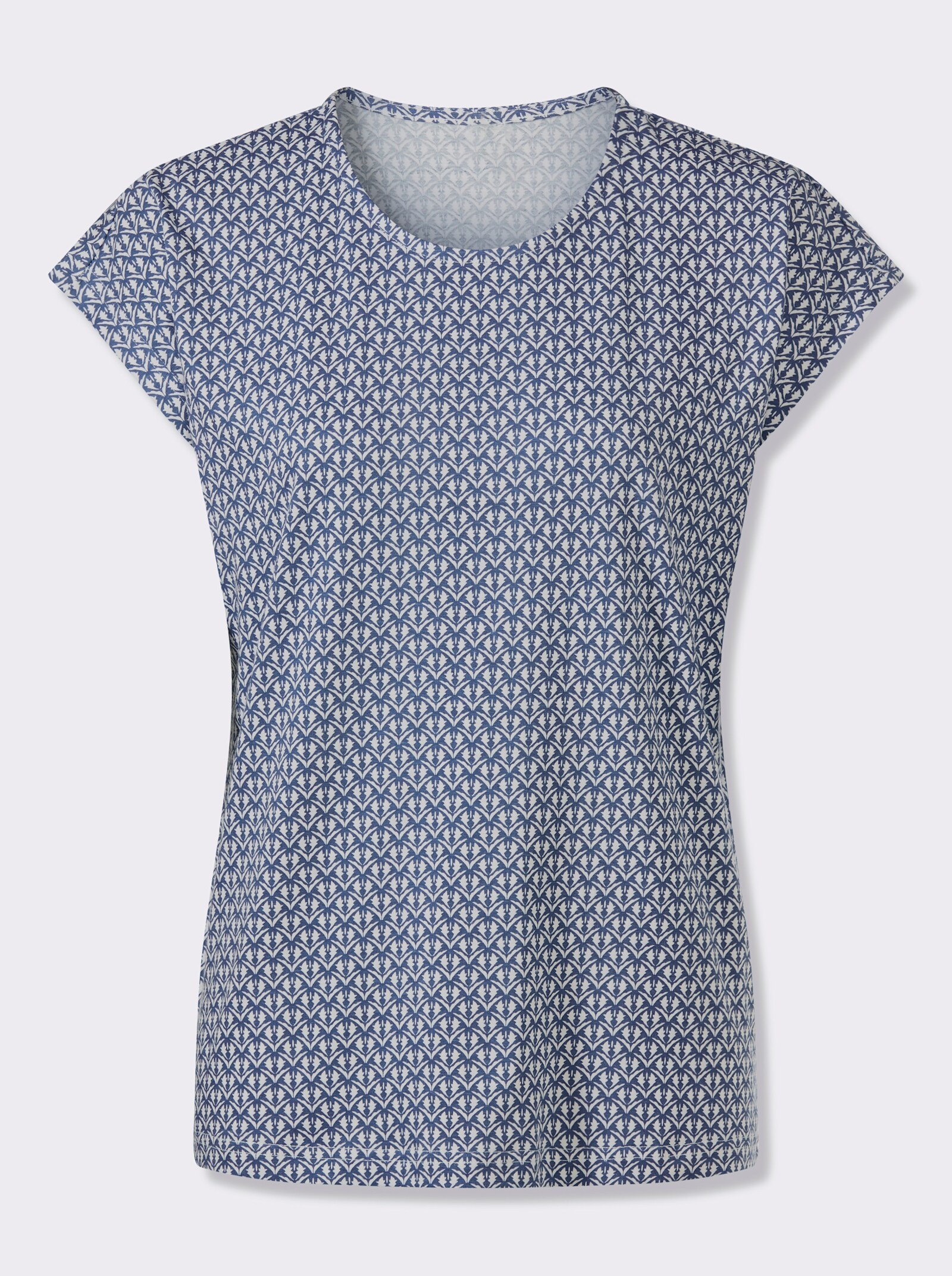 Rundhalsshirt mit Minimaldessin - jeansblau-ecru-bedruckt