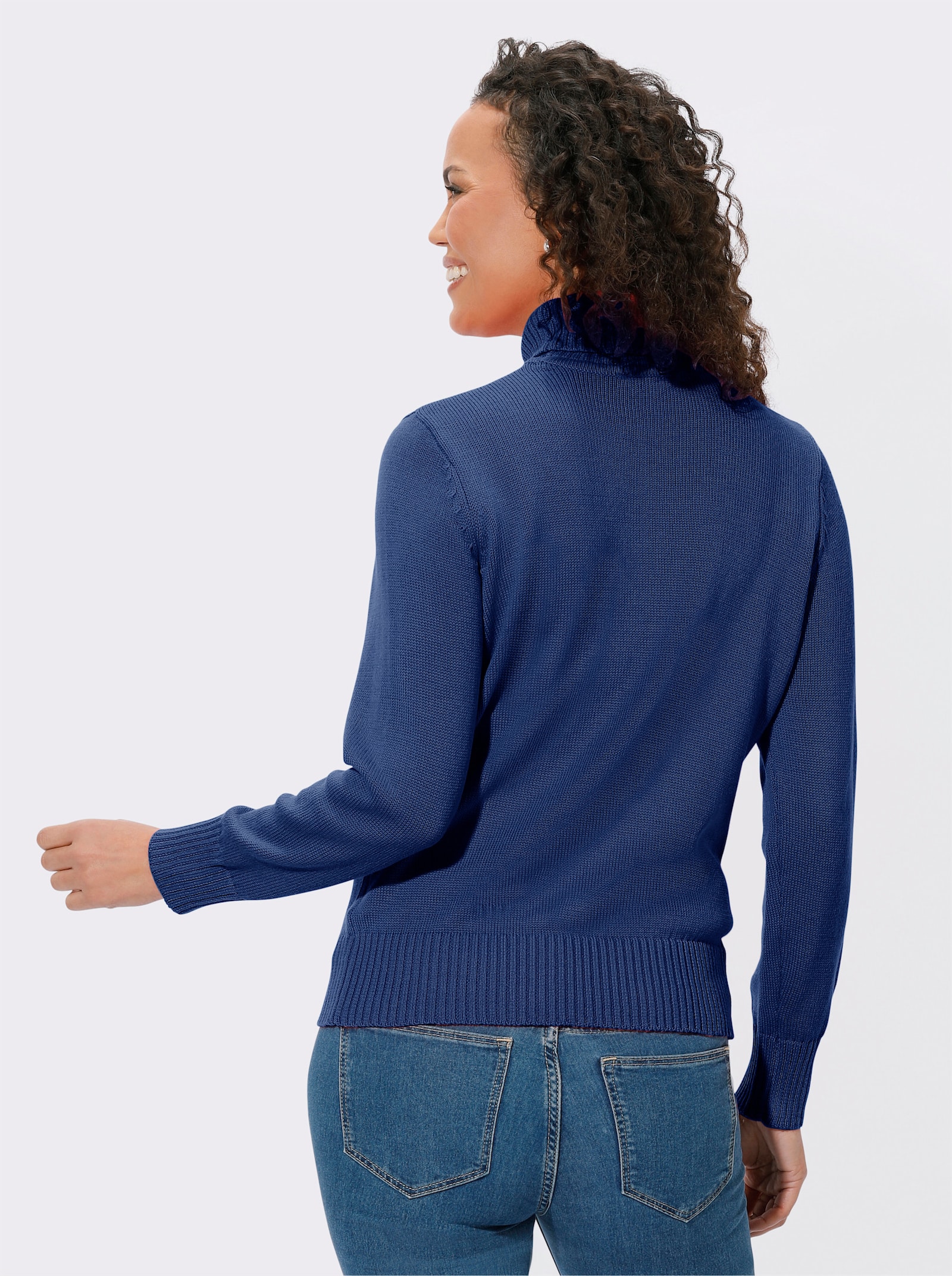 Rollkragenpullover im Baumwoll-Mix - royalblau