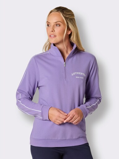 feel good Langarmshirt mit Zipper - lavendel-weiß