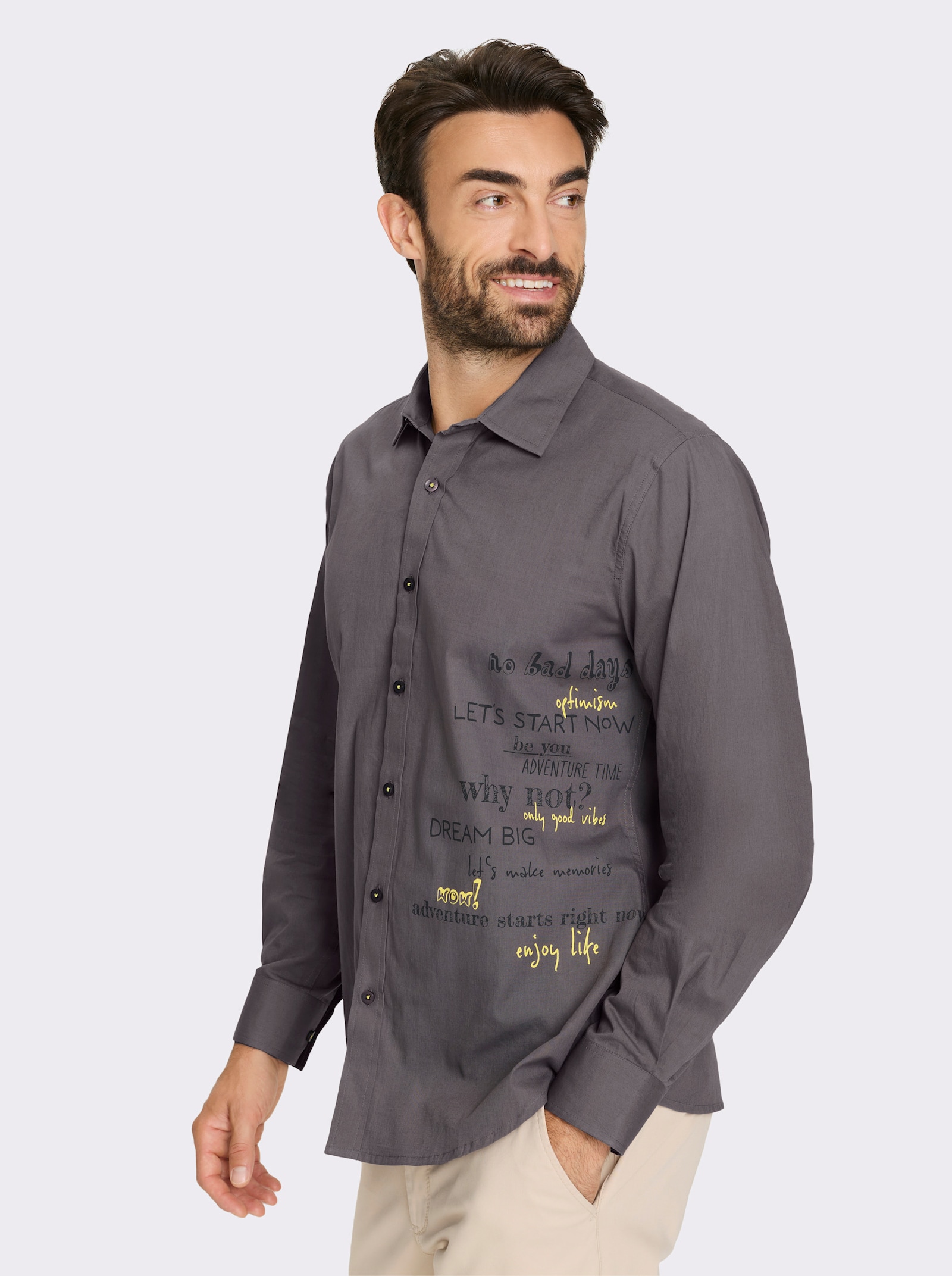 Marco Donati Langarmhemd mit seitlichem Print - anthrazit-bedruckt