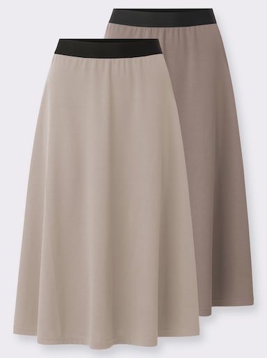 Jerseyrock mit Kontrastbund - dunkeltaupe + sesam