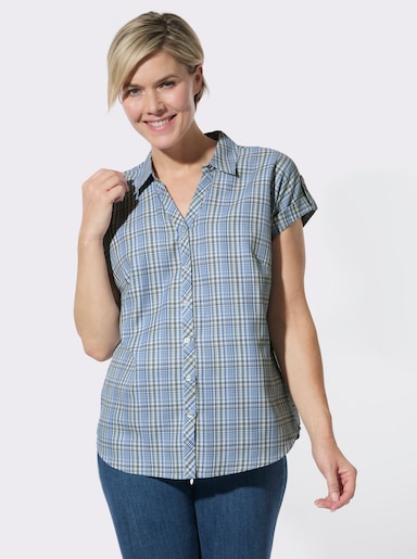 Karobluse mit Hemdkragen - mittelblau-weiß-kariert