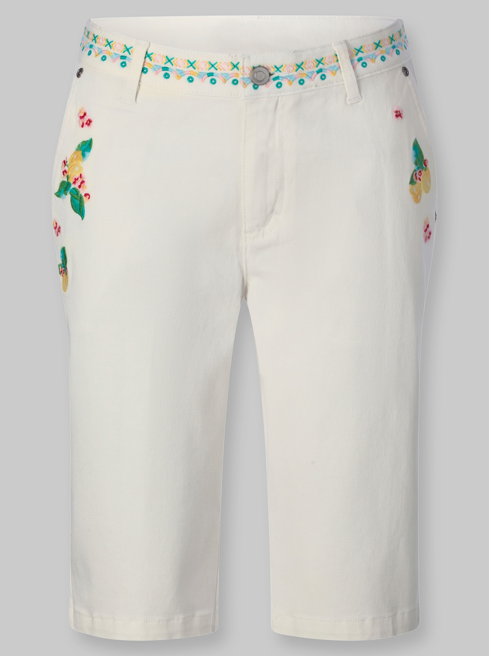 heine Jeansshort mit besticktem Bund - ecru-mint-gemustert