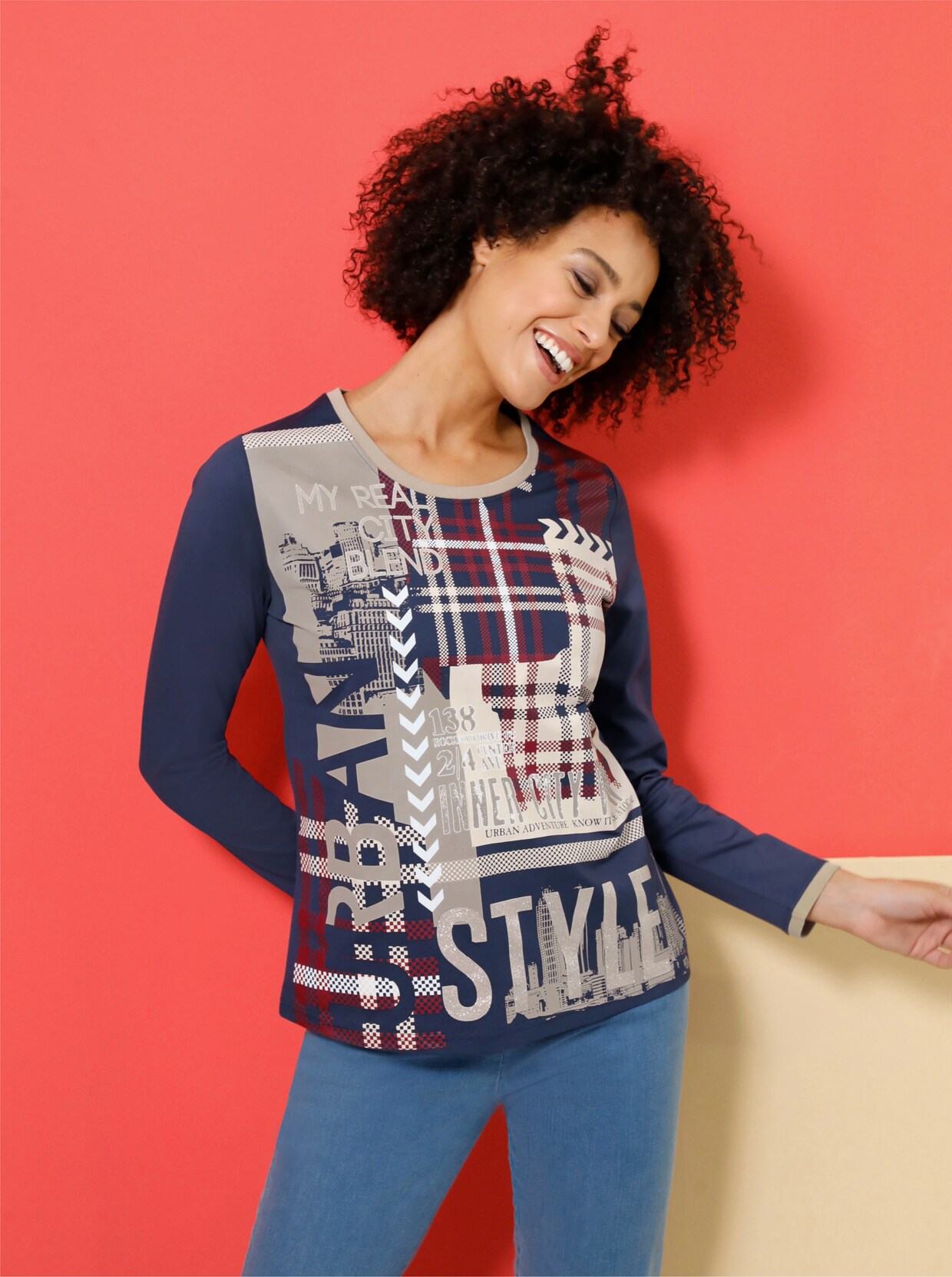 Shirt met lange mouwen - nachtblauw geprint