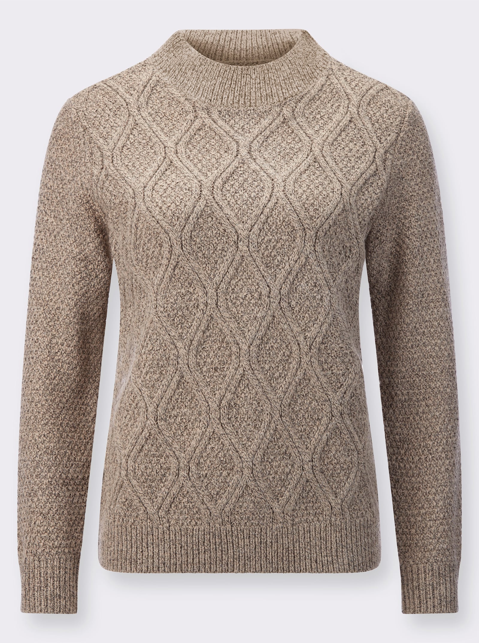 Stehkragenpullover aus Flauschgarn - beige-meliert