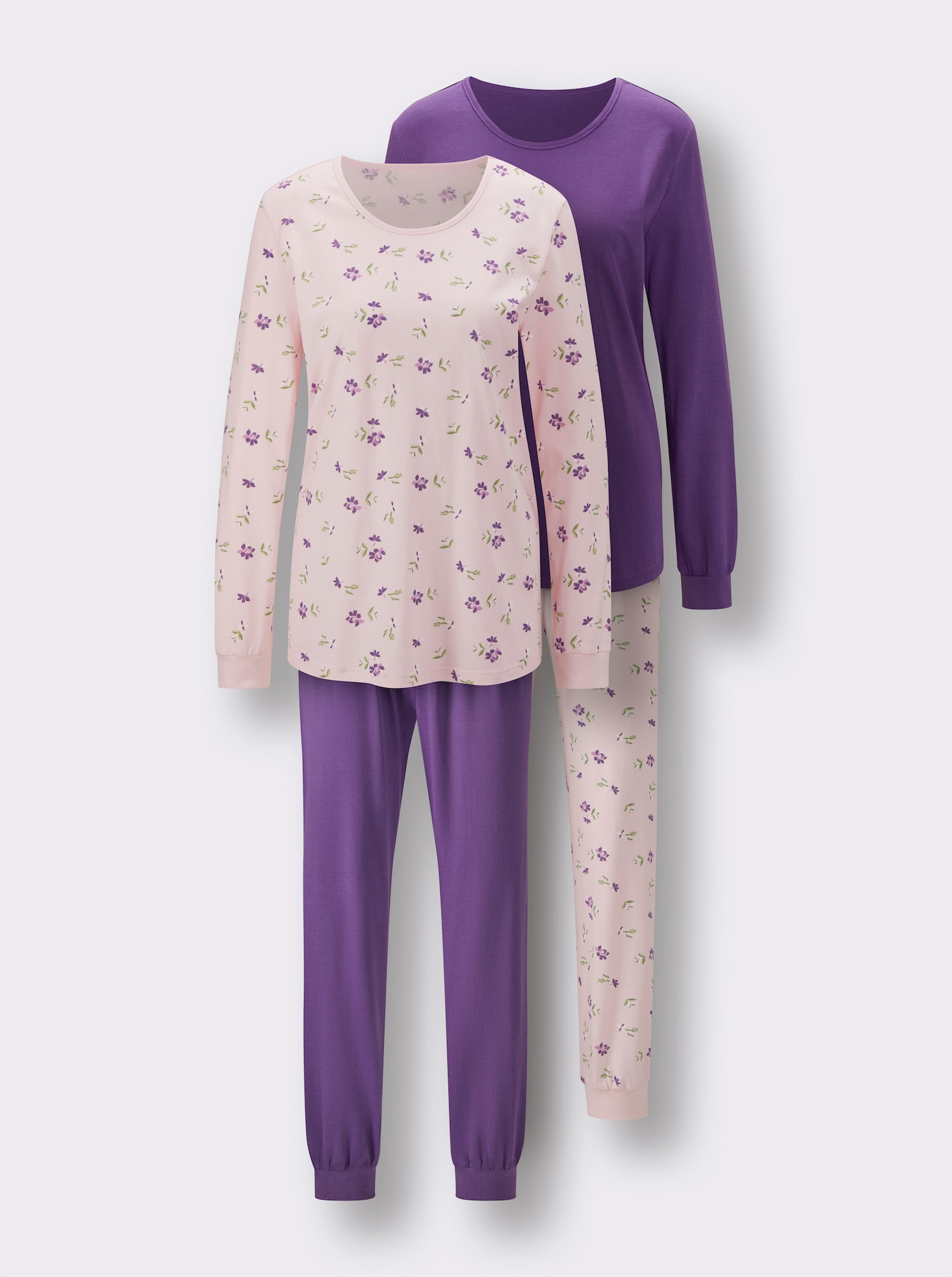wäschepur Schlafanzüge mit Millefleursprint - rosé-lila-bedruckt + lila