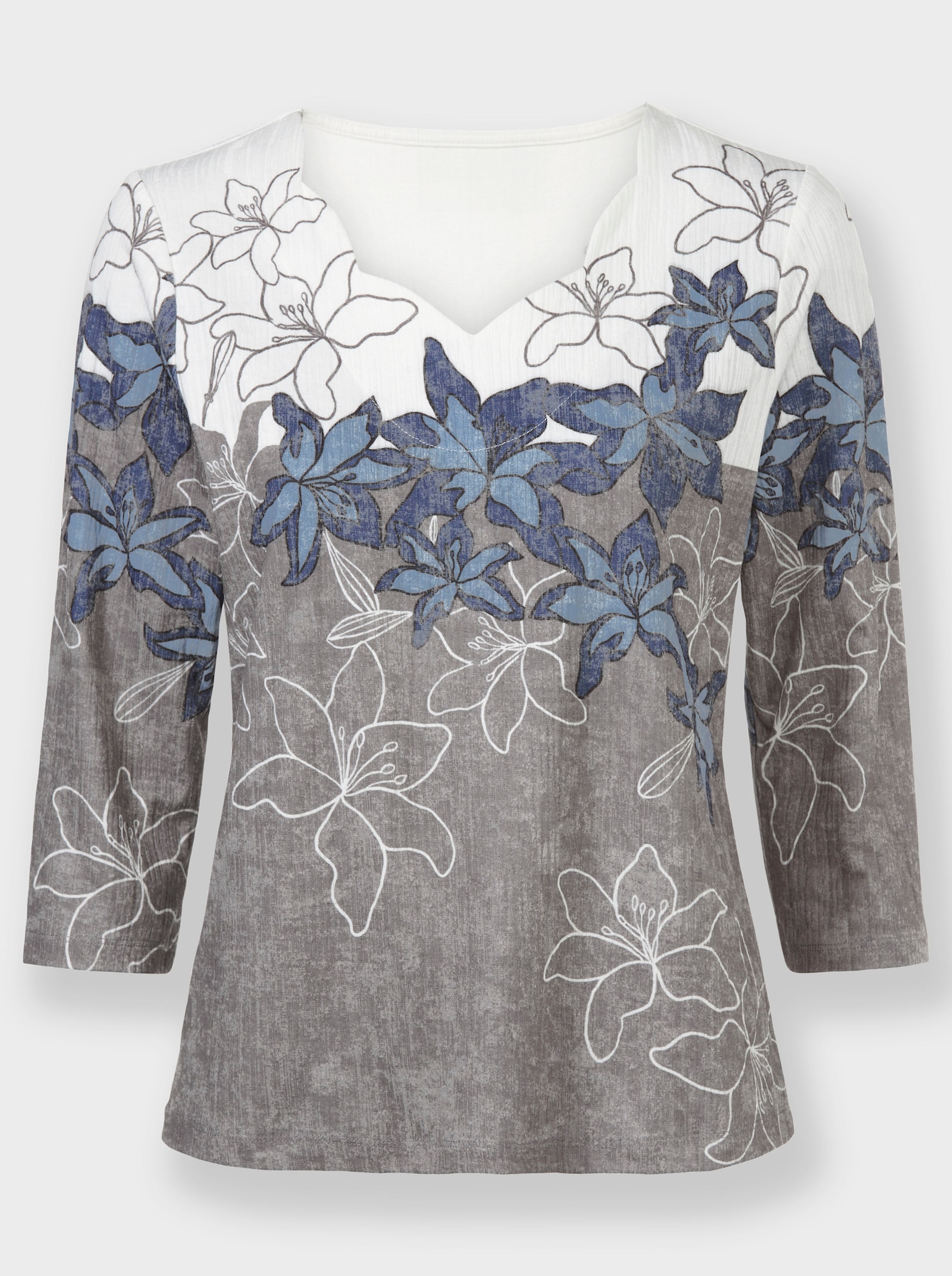 Shirt met print en geschulpte randen - koningsblauw/zwart bedrukt
