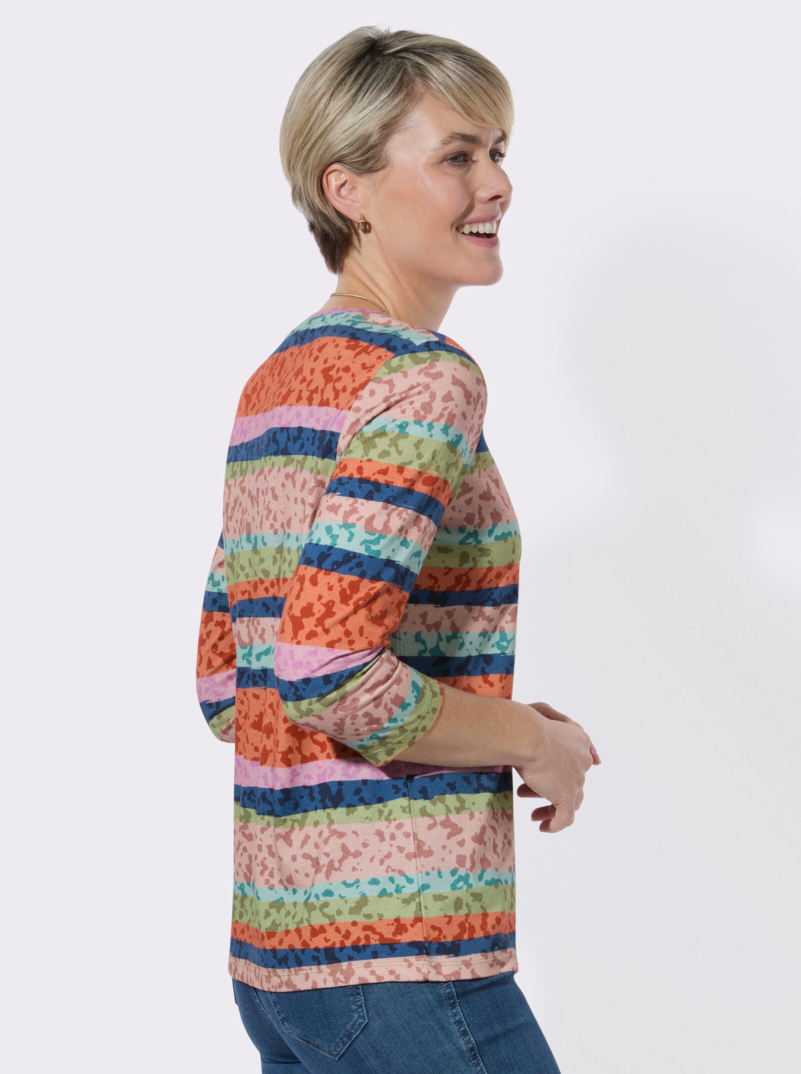 Ringelshirt mit 3/4-Ärmeln - papaya-puder-geringelt