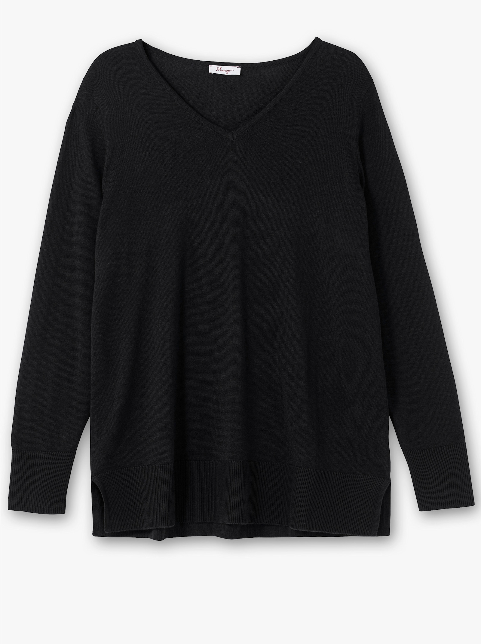sheego Strickpullover mit V-Ausschnitt - schwarz