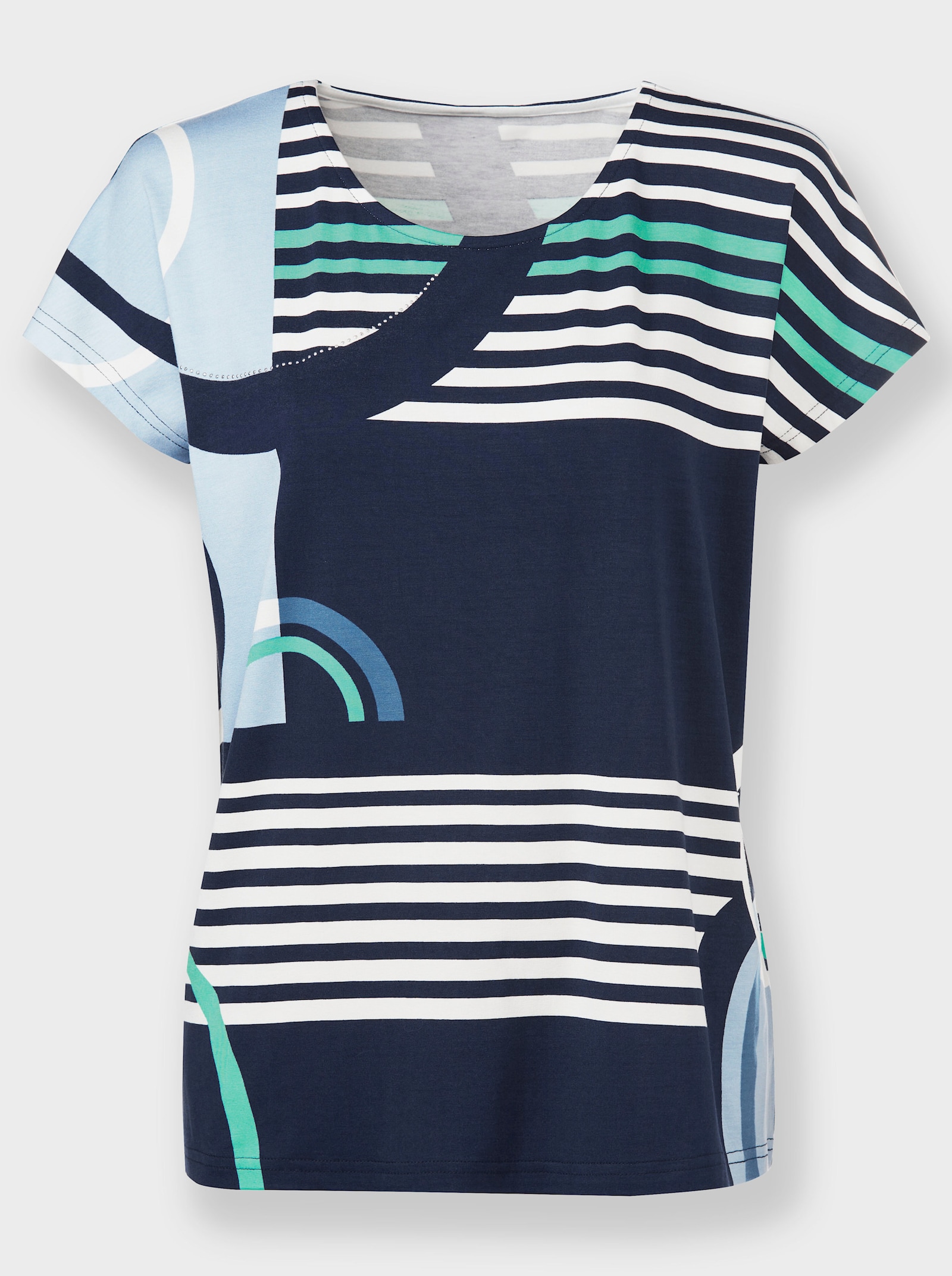 heine Kurzarmshirt mit Allover-Druck - marine-hellblau-gemustert