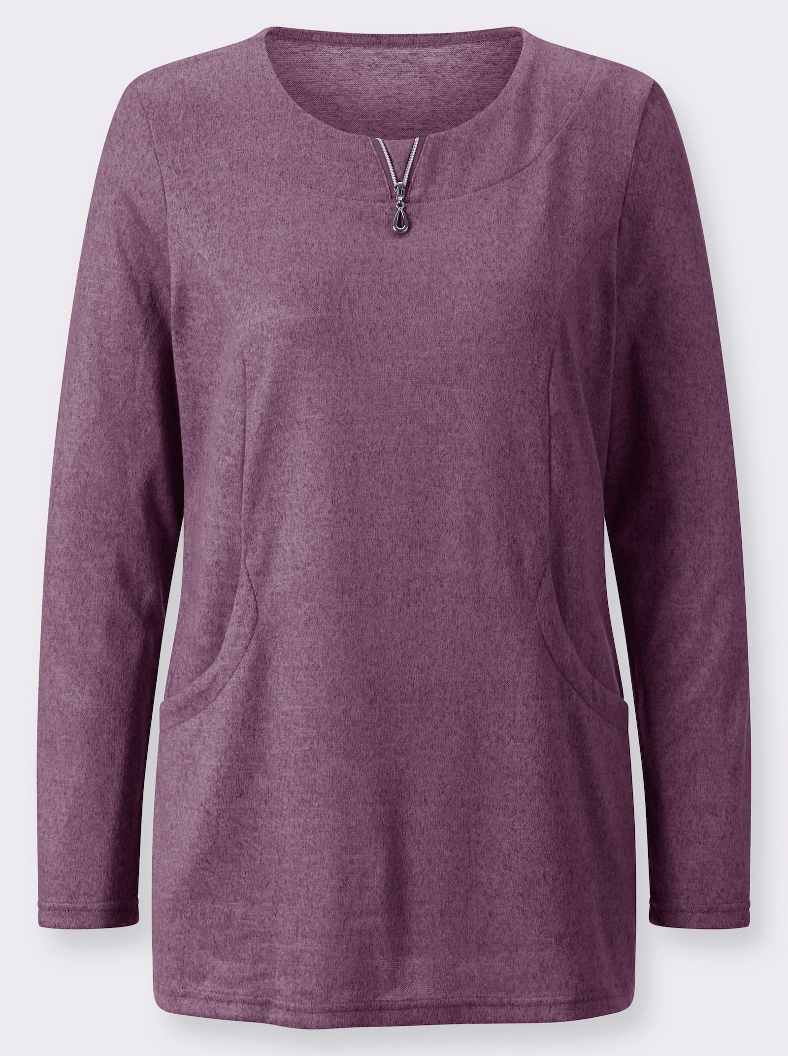 Langarmshirt in angerauter Qualität - violett-schwarz-meliert