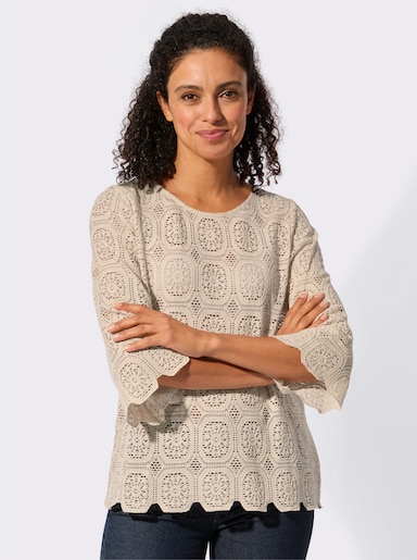 Spitzentunika mit Trompetenärmeln - sand