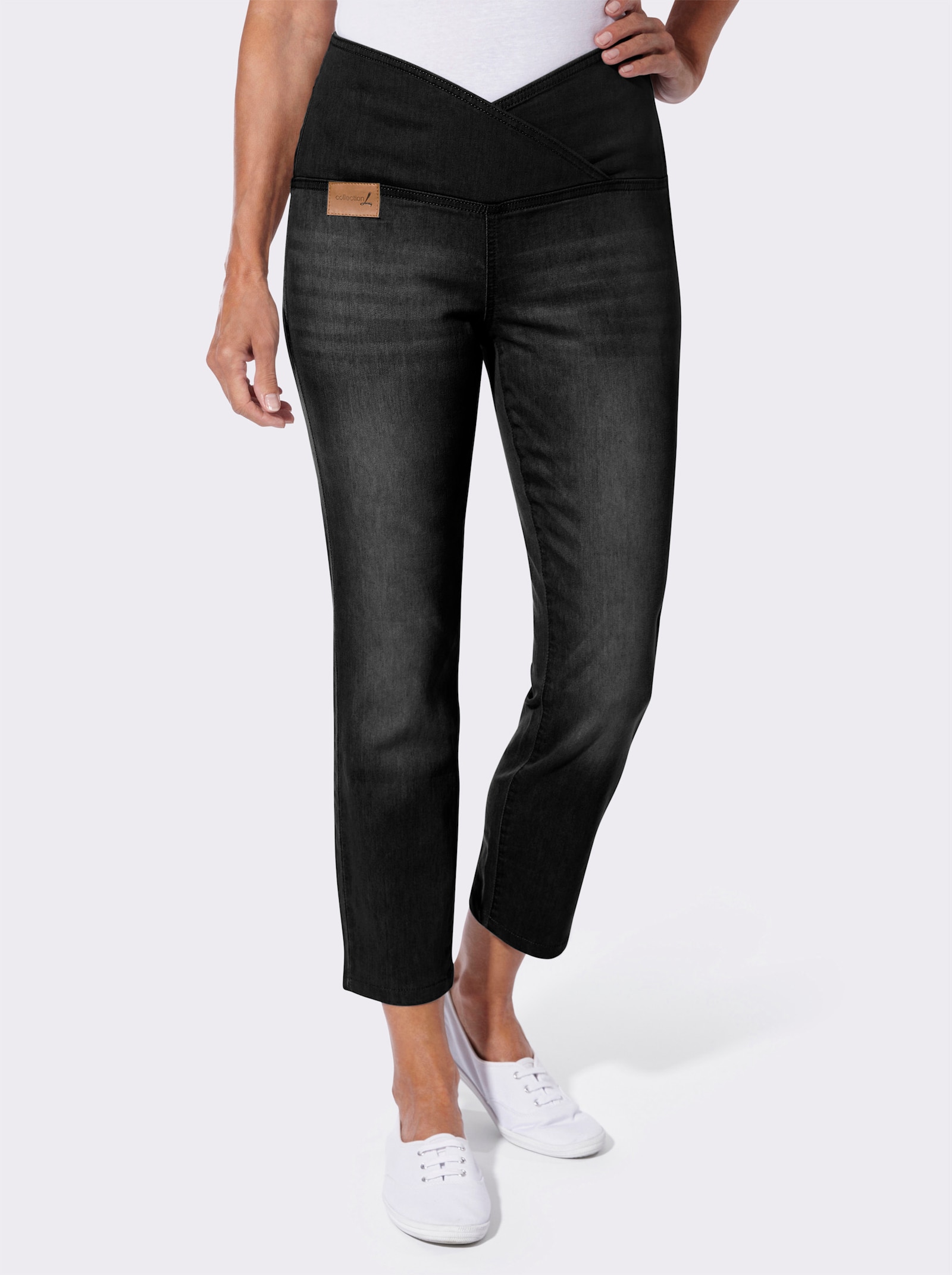 7/8-Jeans mit überlappendem Bund - black denim
