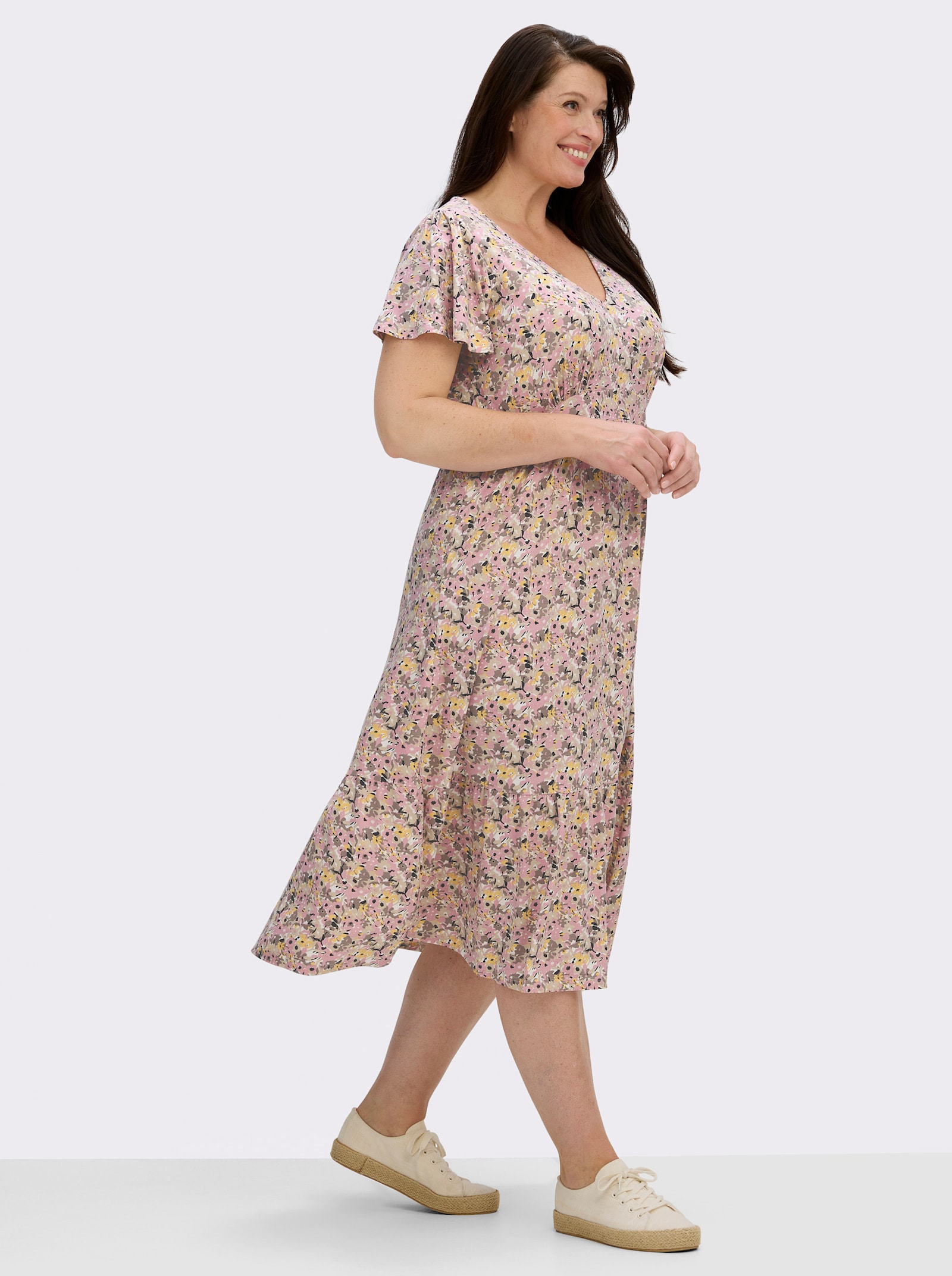  Jerseykleid mit Flügelärmeln - hortensie-gelb-bedruckt