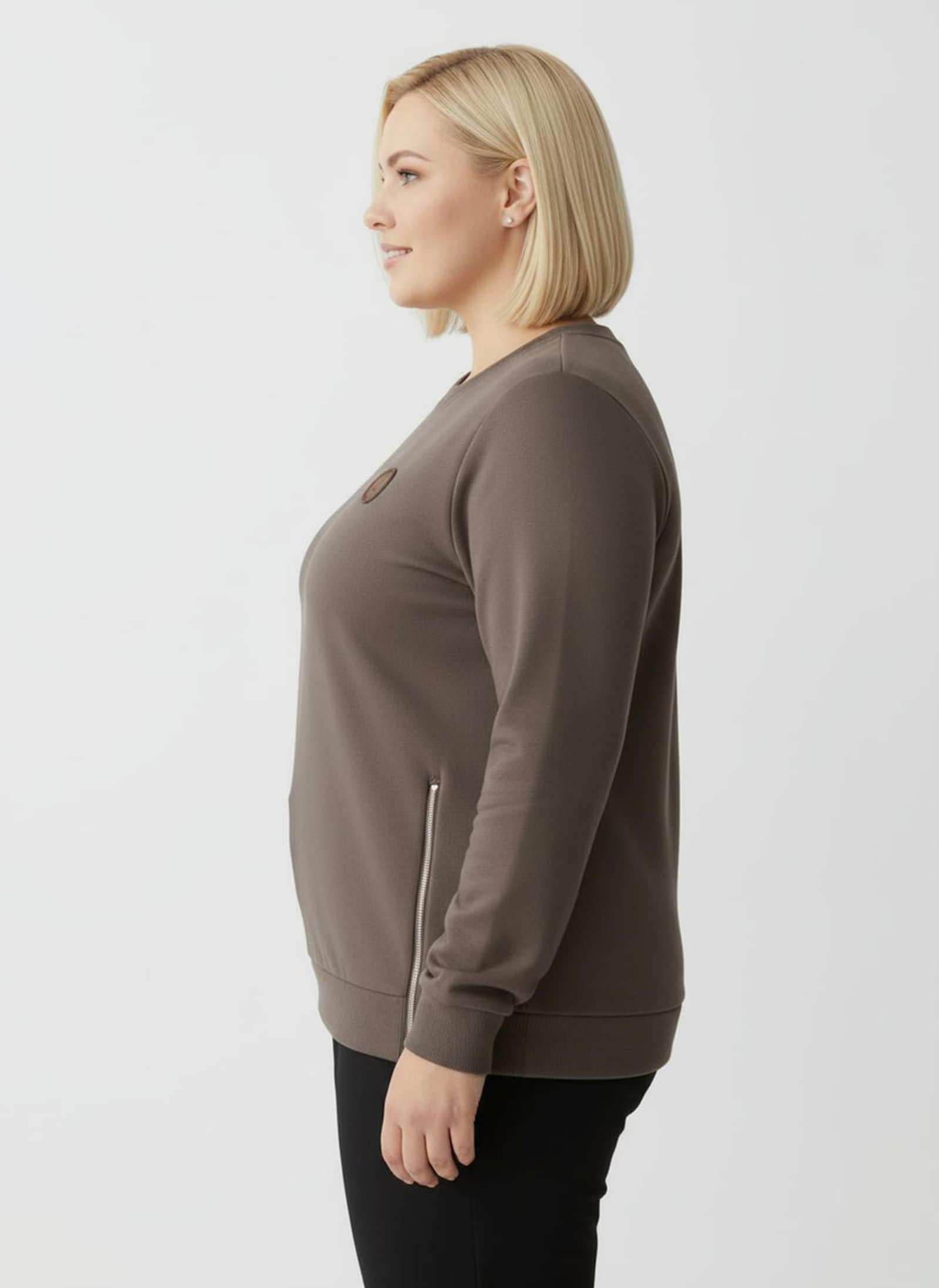 Sweatshirt mit Rippbündchen - dunkeltaupe