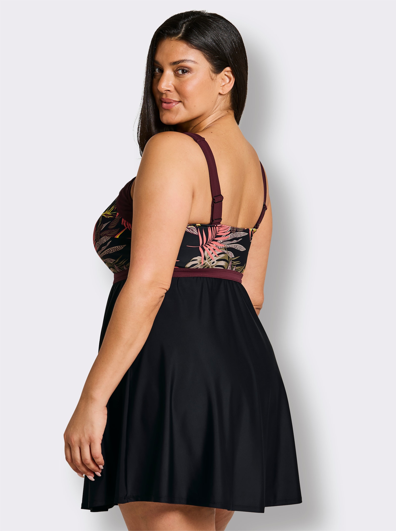 sheego Badekleid mit tropischem Print - schwarz-burgund-bedruckt