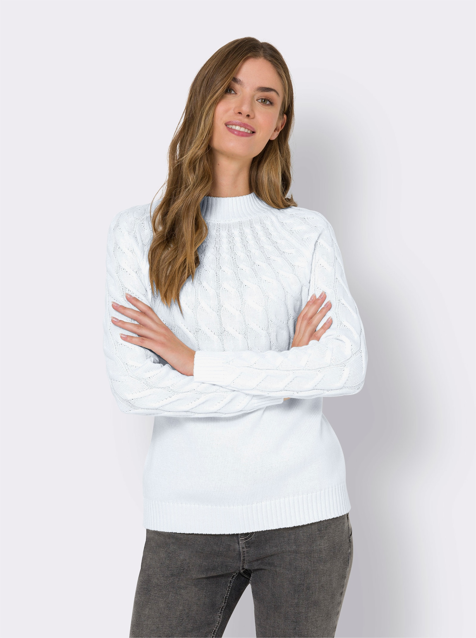 heine Pullover met opstaande kraag en kabelpatroon - ecru