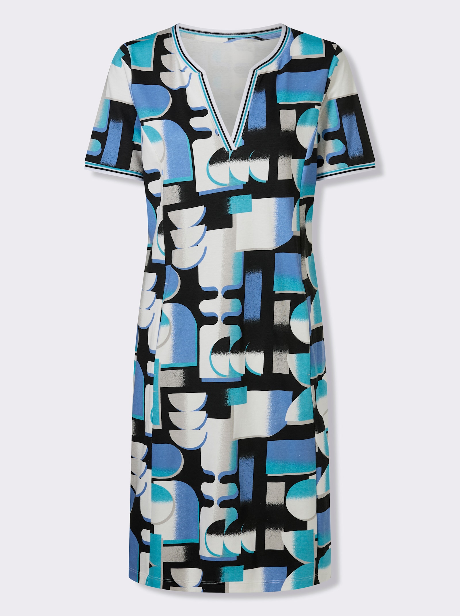 Sweatkleid in Interlock-Qualität - türkis-schwarz-bedruckt