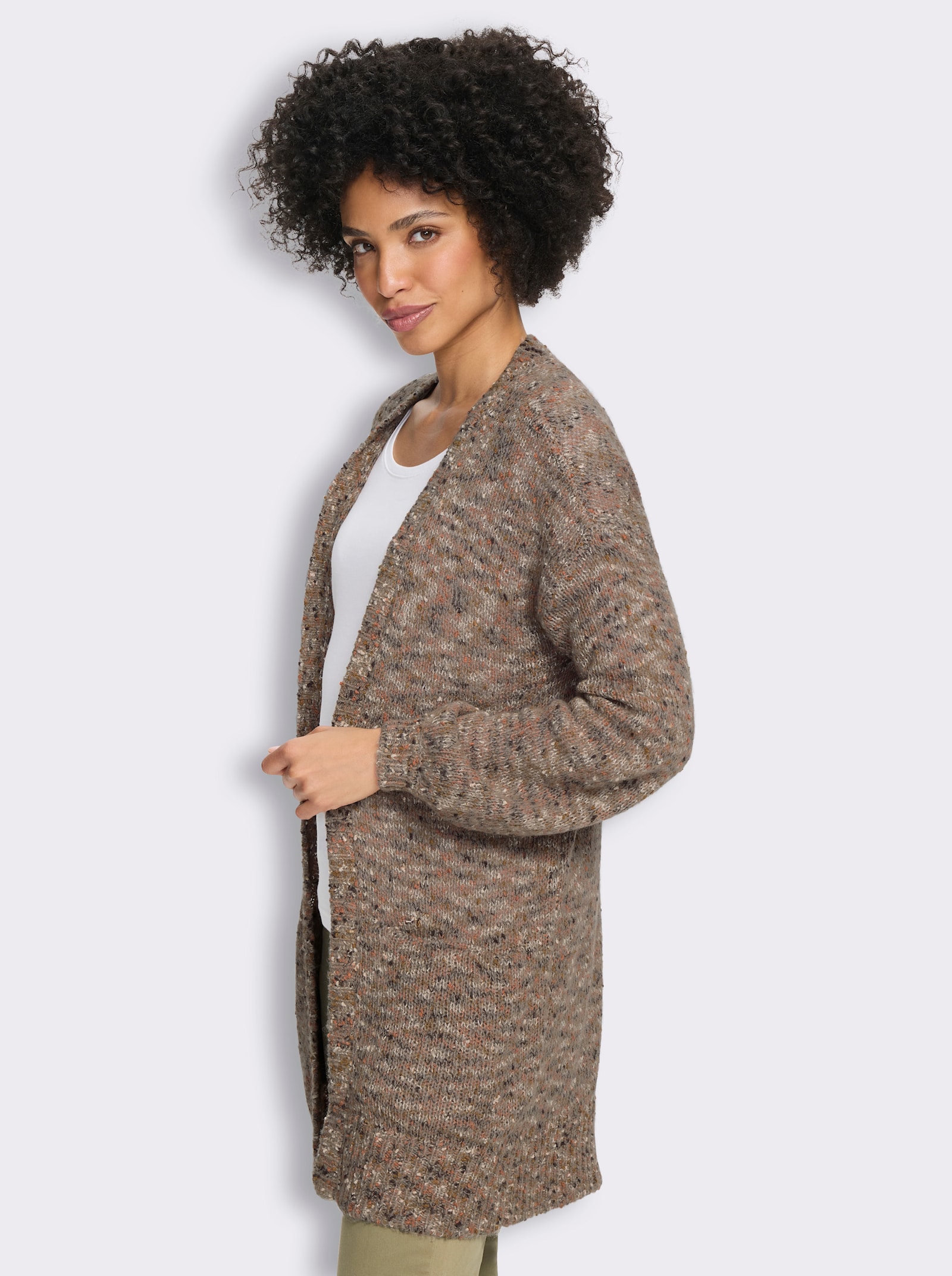 heine Strickjacke aus Bouclé-Garn - taupe-papaya-meliert