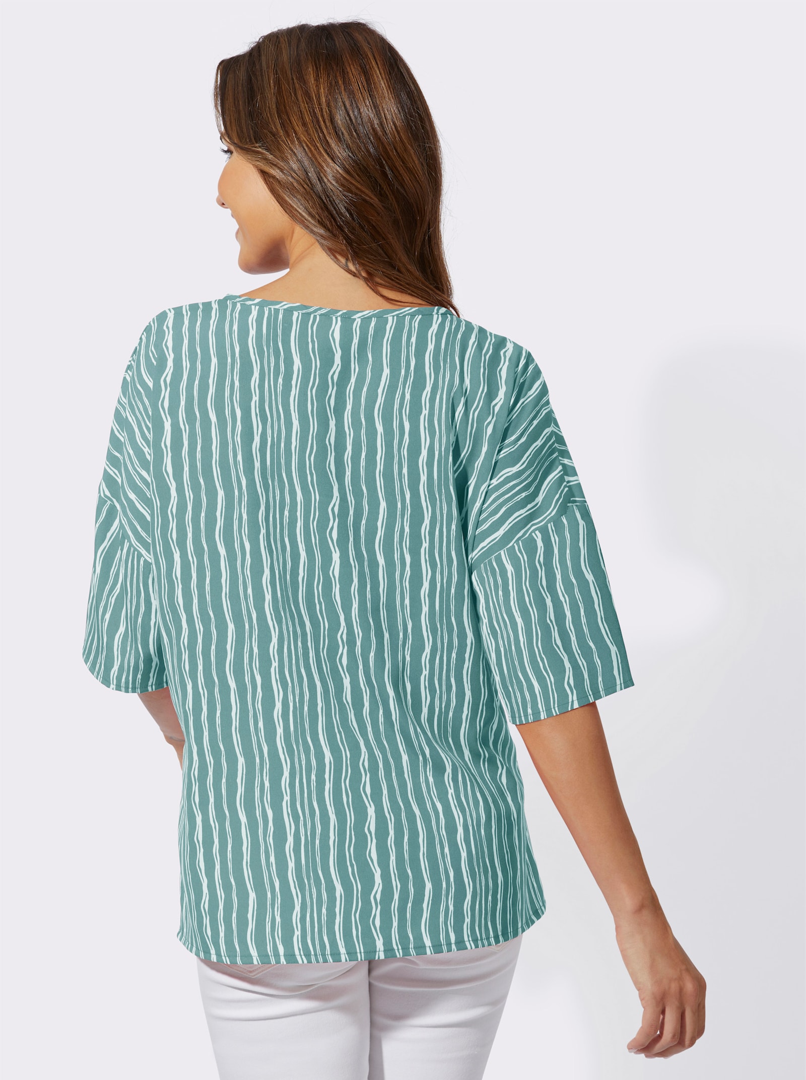 Schlupfbluse mit vertikalem Streifenmuster - salbei-weiß-bedruckt