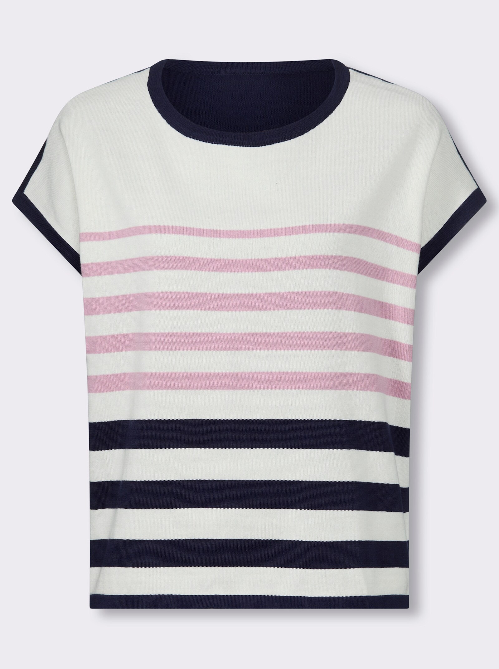 Kurzarmpullover aus reiner Baumwolle, gestreift - rosé-marine-geringelt