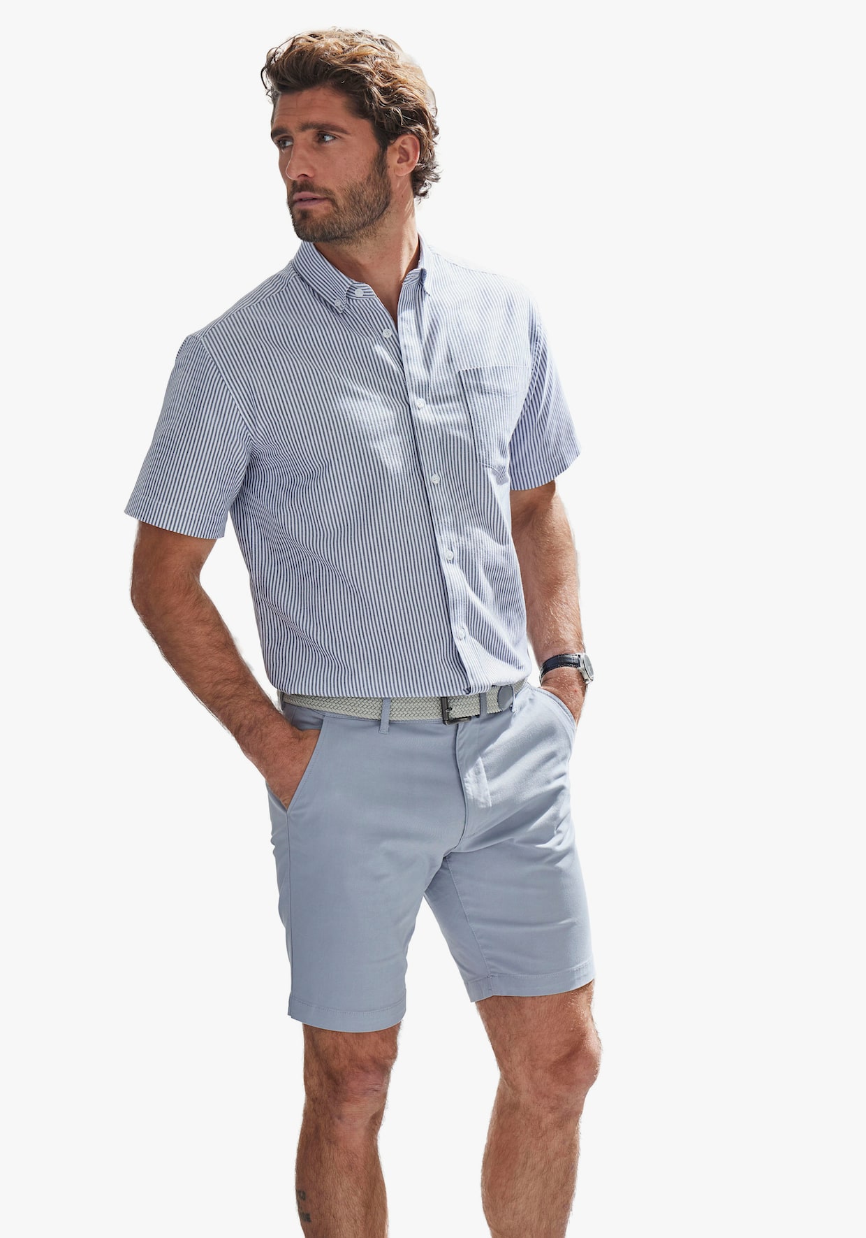 H.I.S Overhemd met korte mouwen - blauw/wit