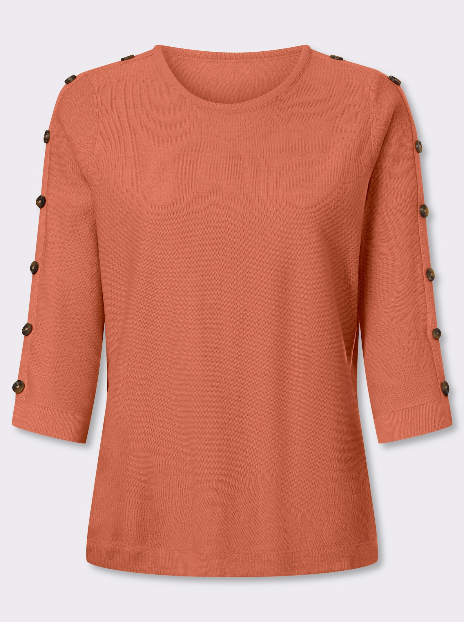 3/4 Arm-Pullover mit Zierknopfleiste - papaya