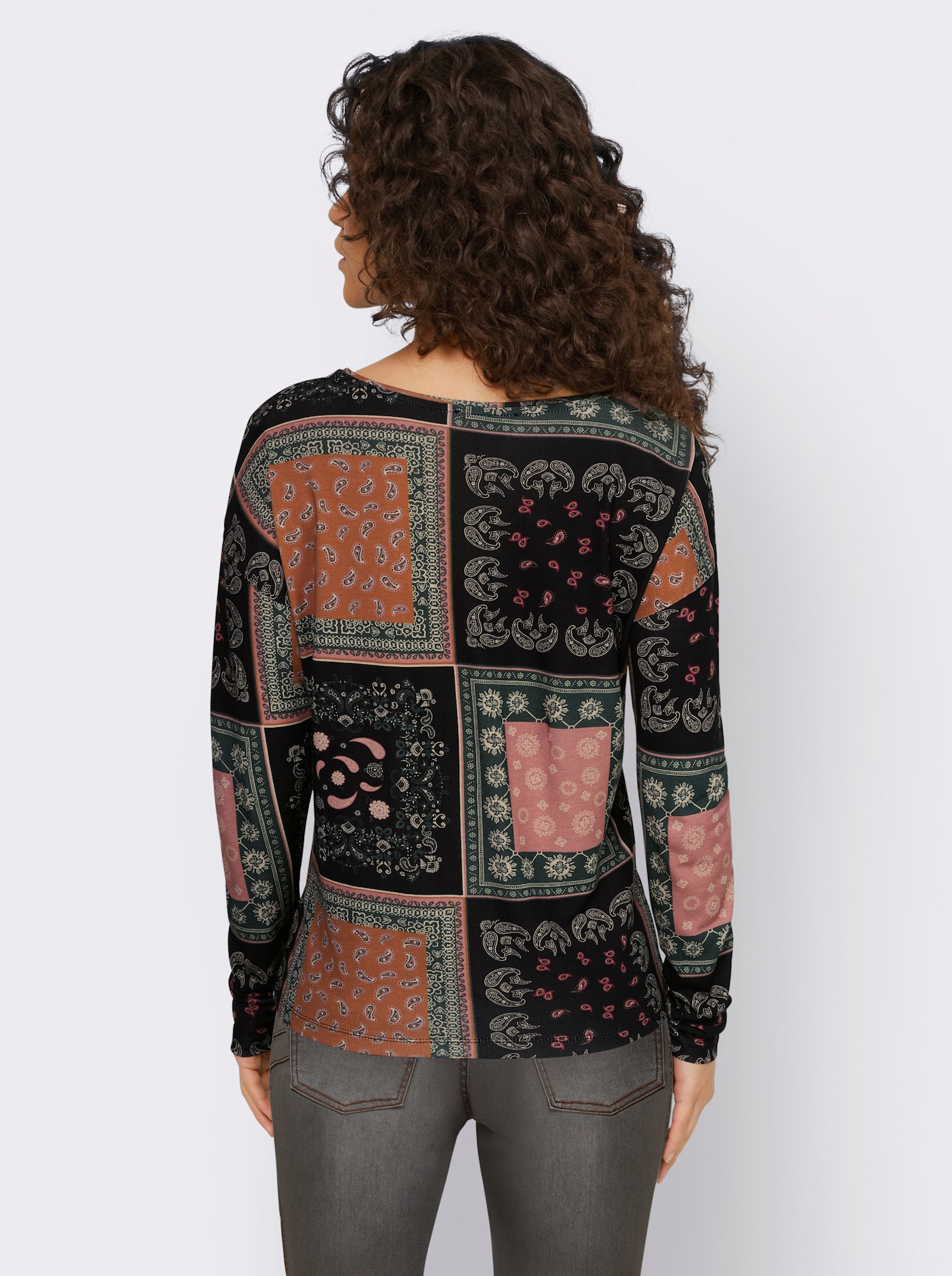 heine Rundhalsshirt im Patch-Dessin - schwarz-rosenholz-bedruckt