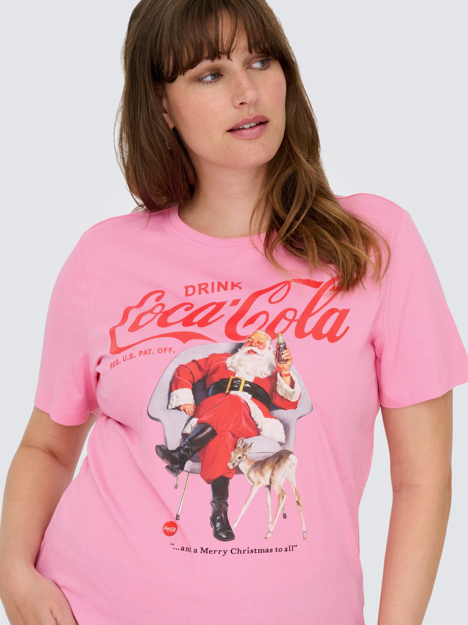ONLY CARMAKOMA Kurzarmshirt - sachet pink print:santaand deer