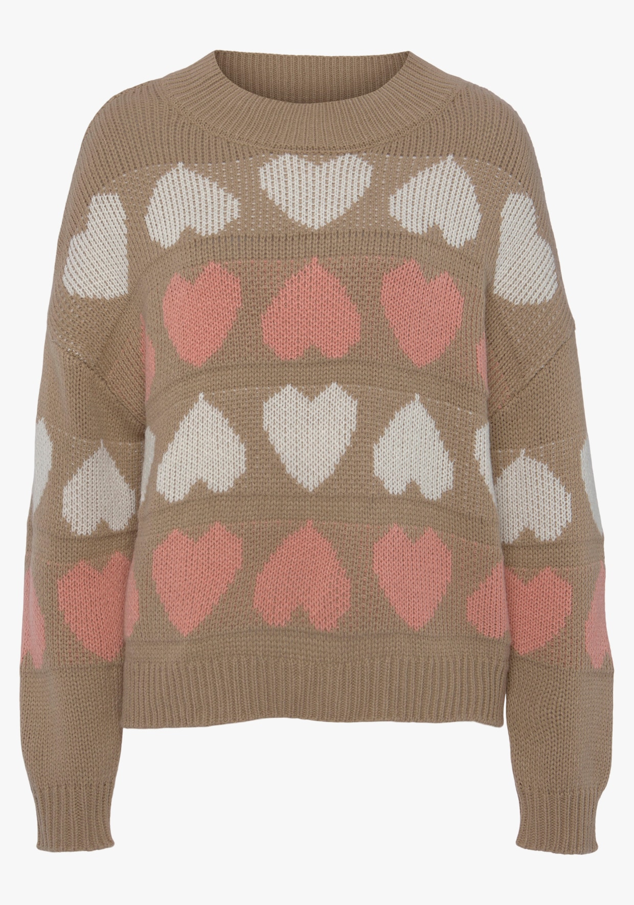 Vivance Strickpullover - camelfarben-creme-rosa