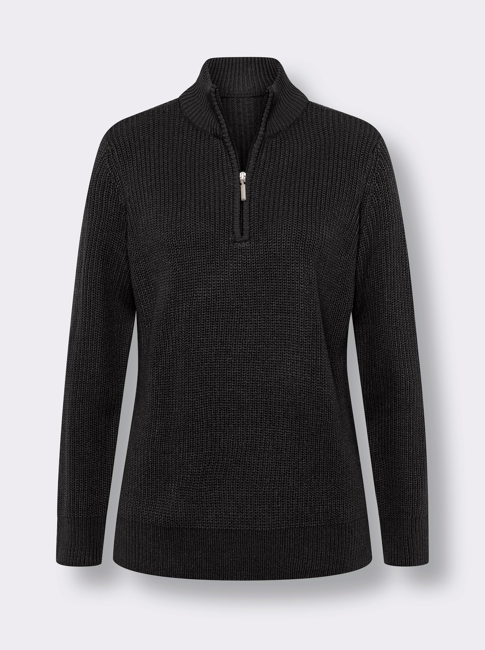 Stehkragenpullover in Patentstrick - schwarz