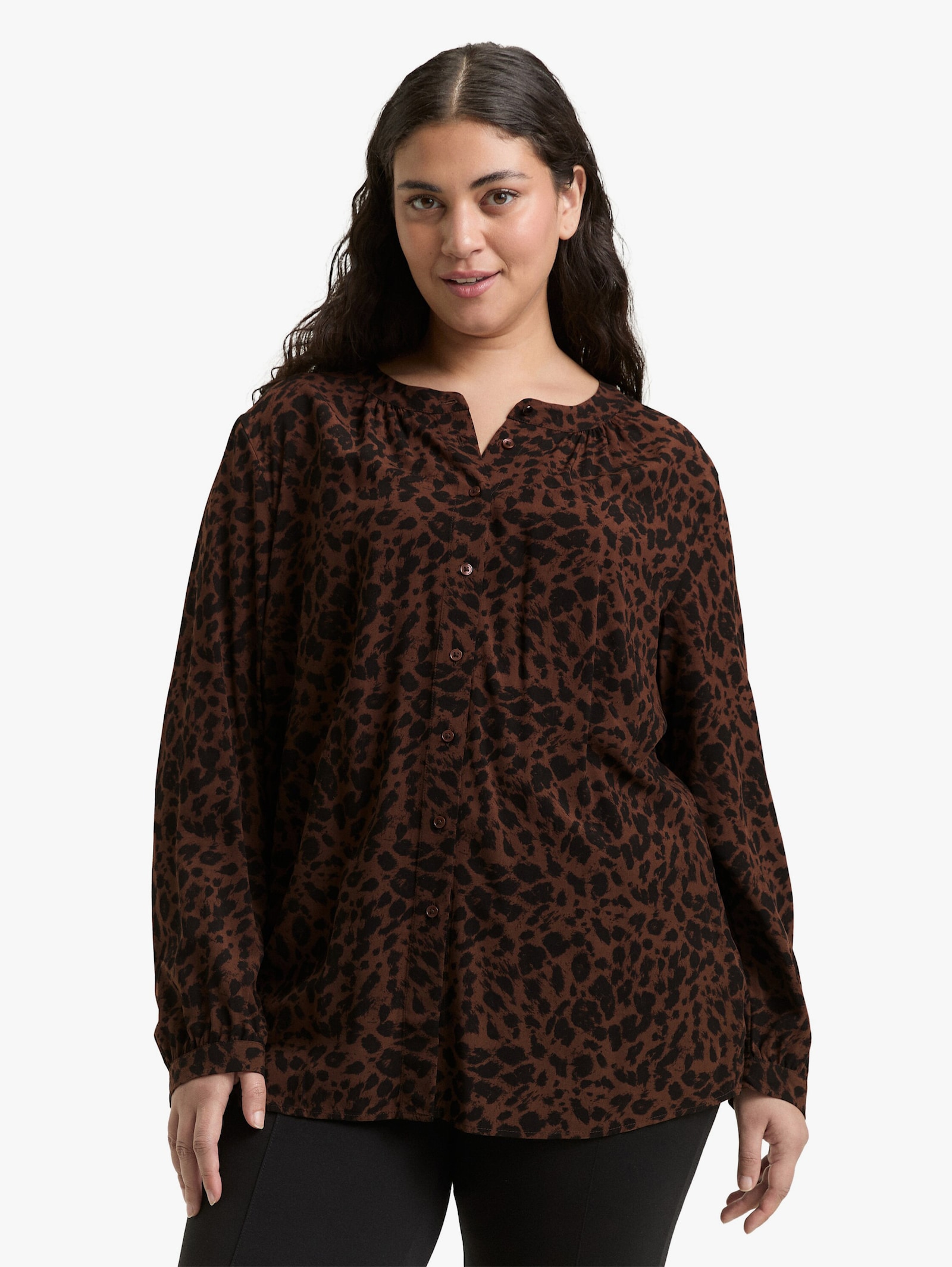 Klassische Bluse - brown black small leo print