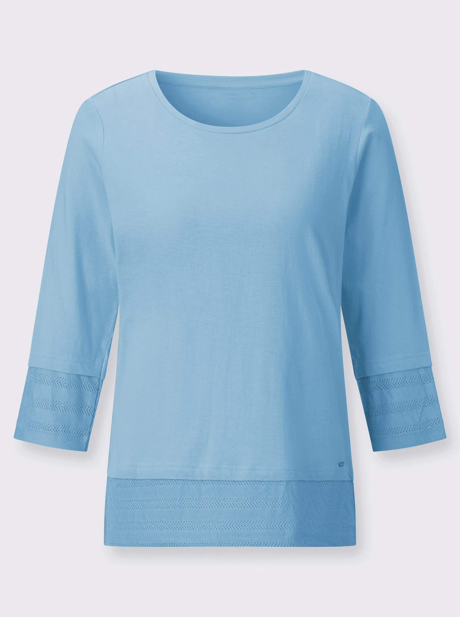 Rundhalsshirt mit Netzeinsätzen - aqua