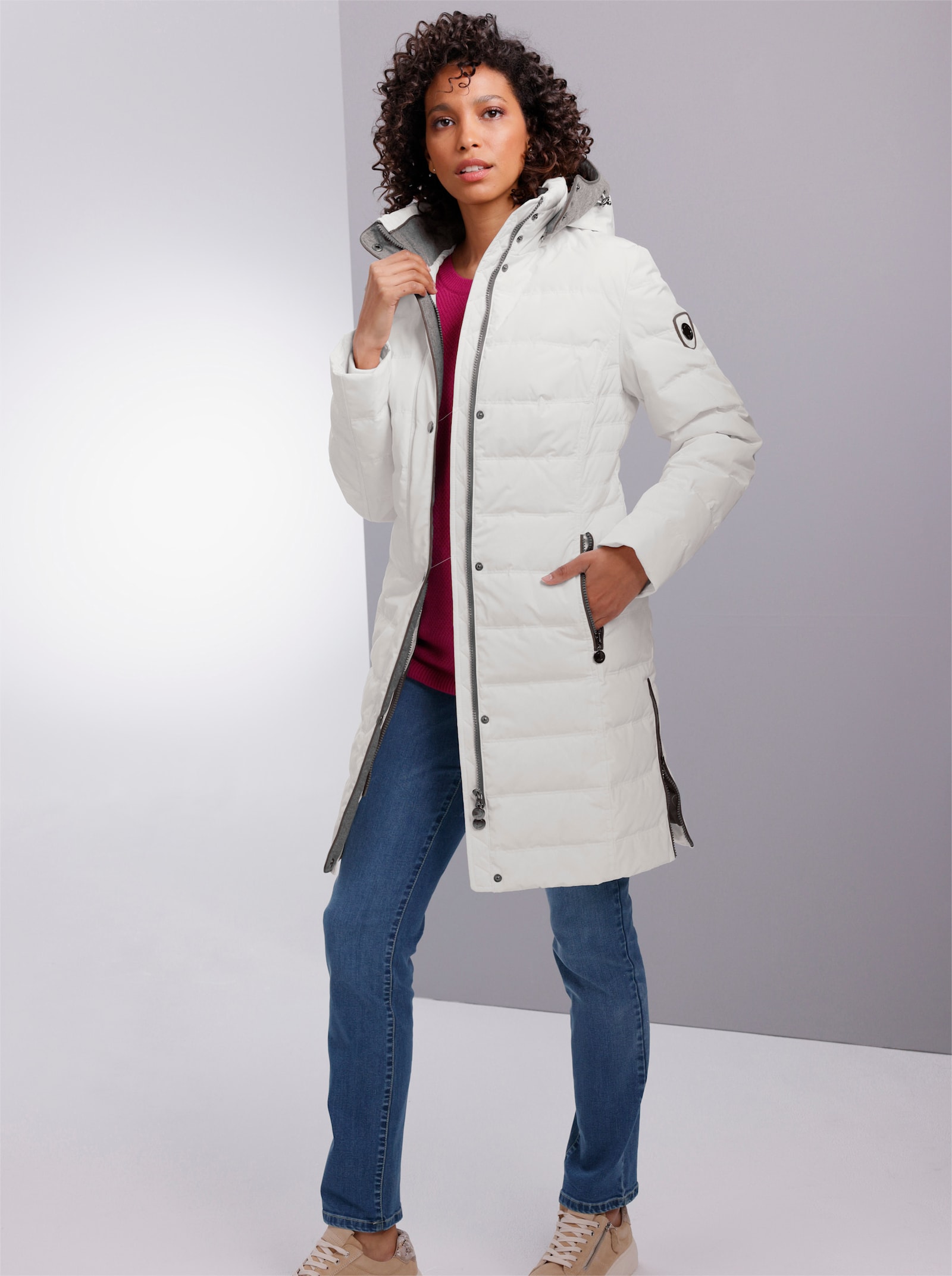 CREATION L PREMIUM Daunenmantel mit Flanell-Besatz - ecru