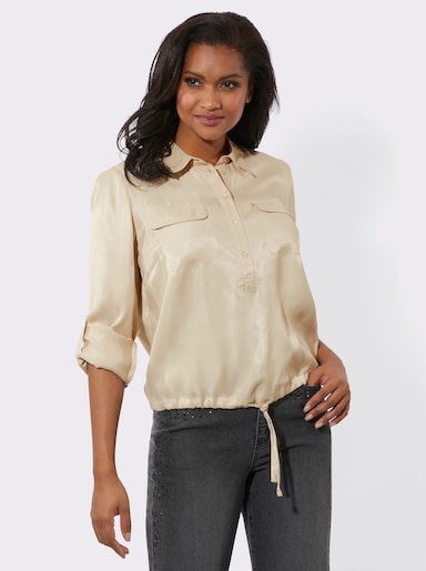 Langarm-Bluse in Viskose-Satin-Qualität - sand