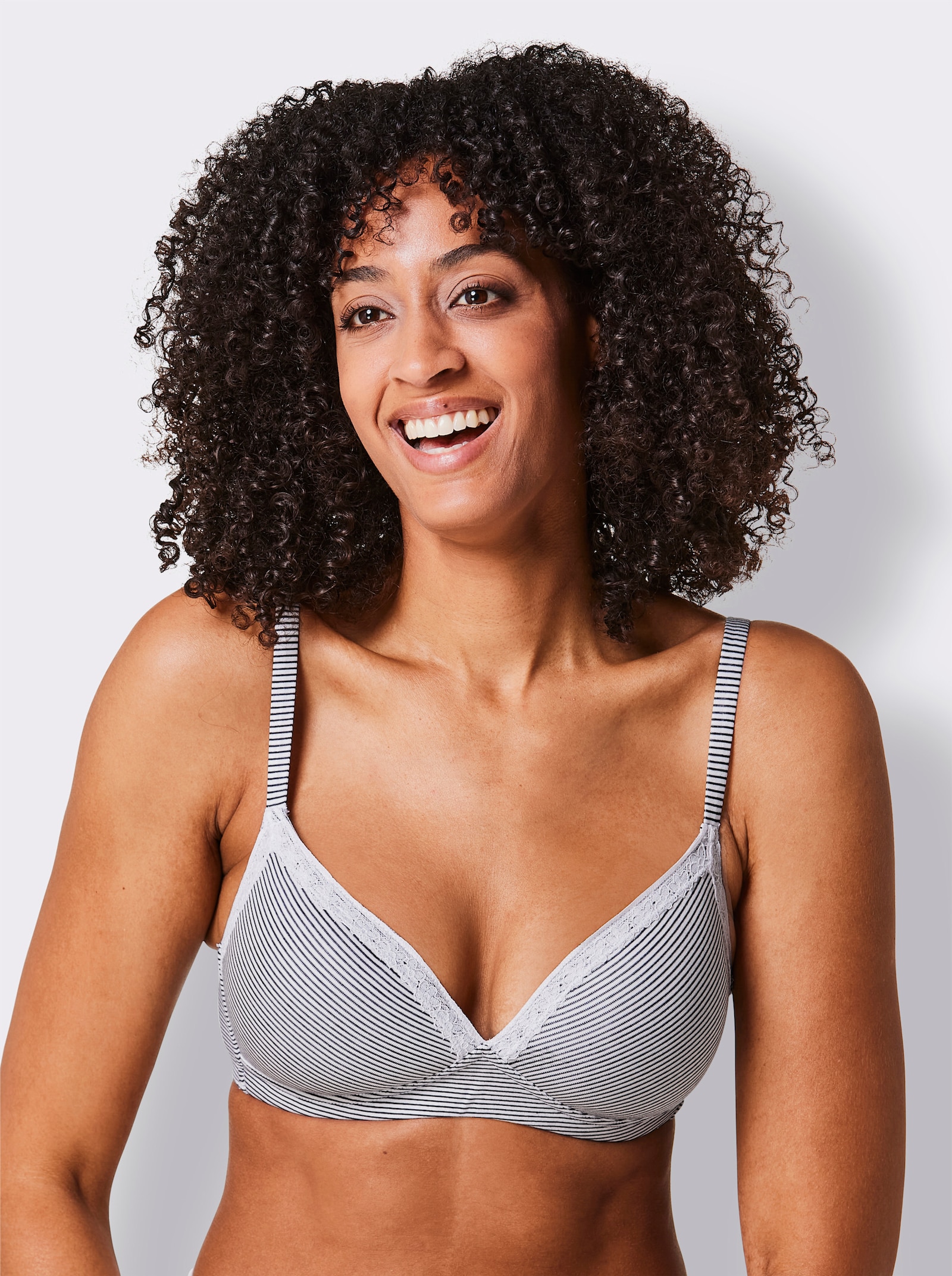 Komfort-BH ohne Bügel - weiss-rauchblau-gestreift