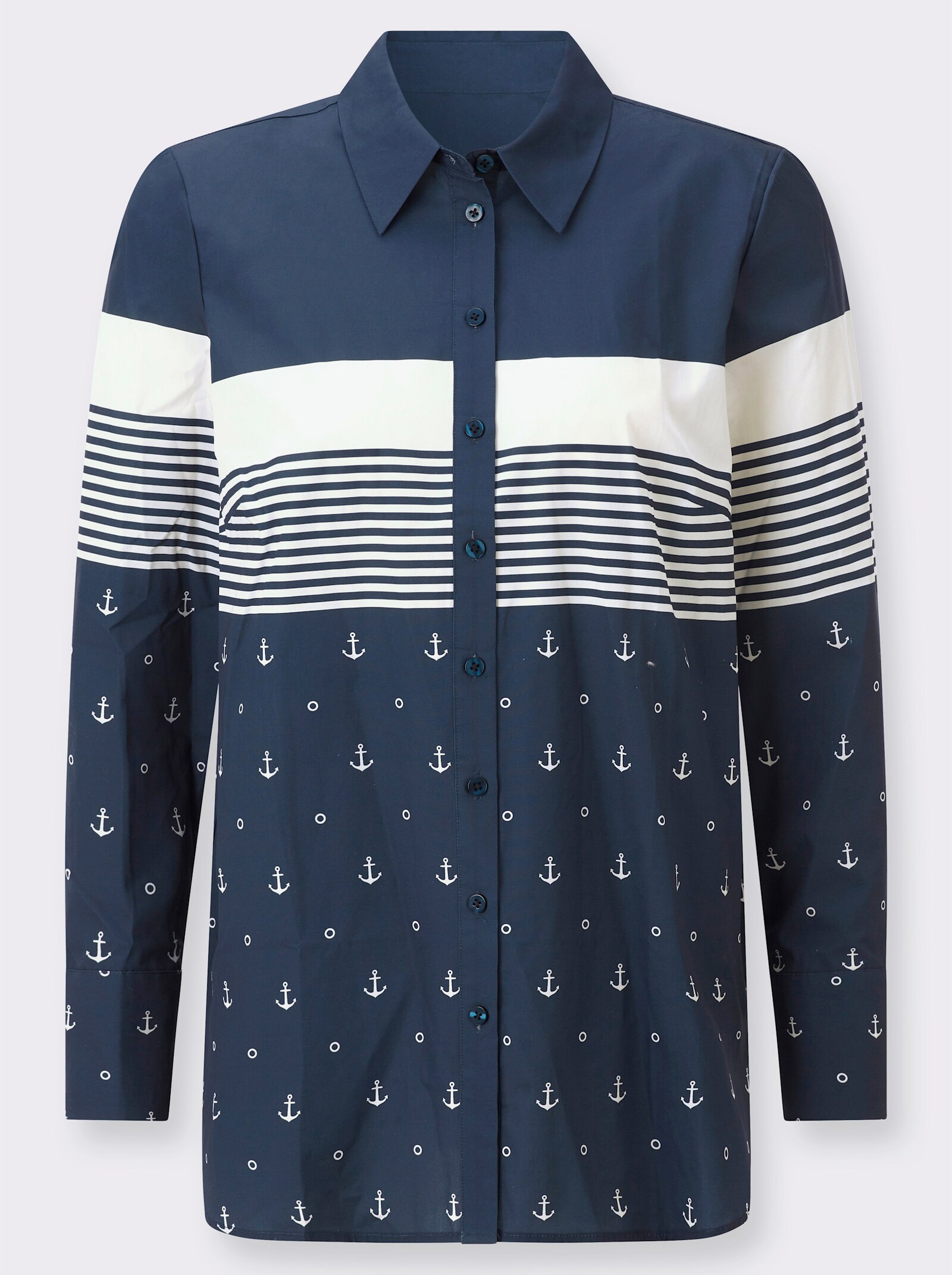 Langarm-Bluse mit Hemdkragen - dunkelblau-weiß-gestreift