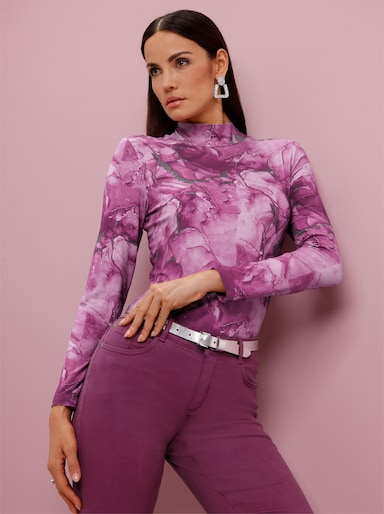 Stehkragenshirt mit Allover-Druck - malve-dunkelblau-bedruckt