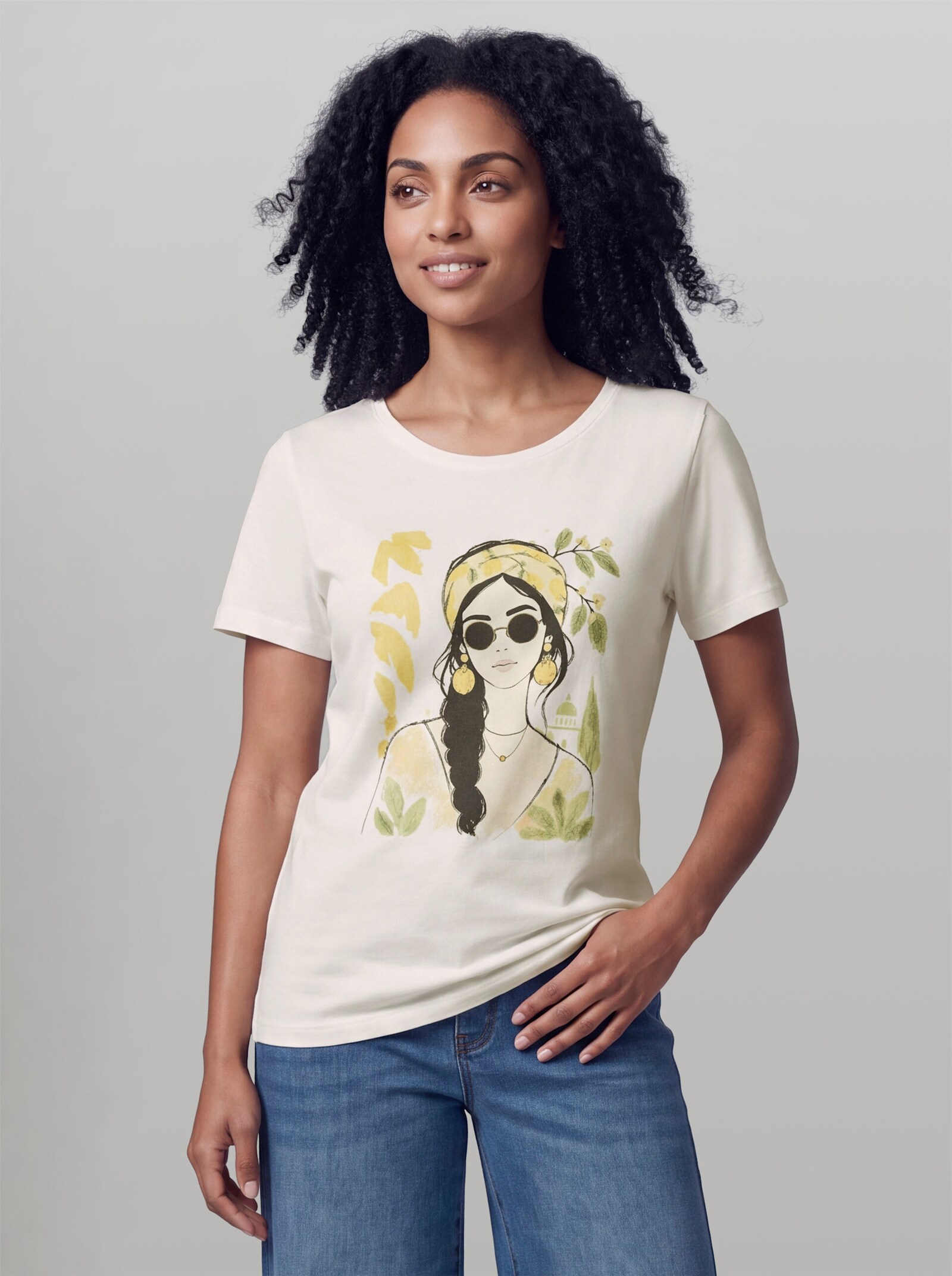 heine Kurzarmshirt mit Frontprint - ecru