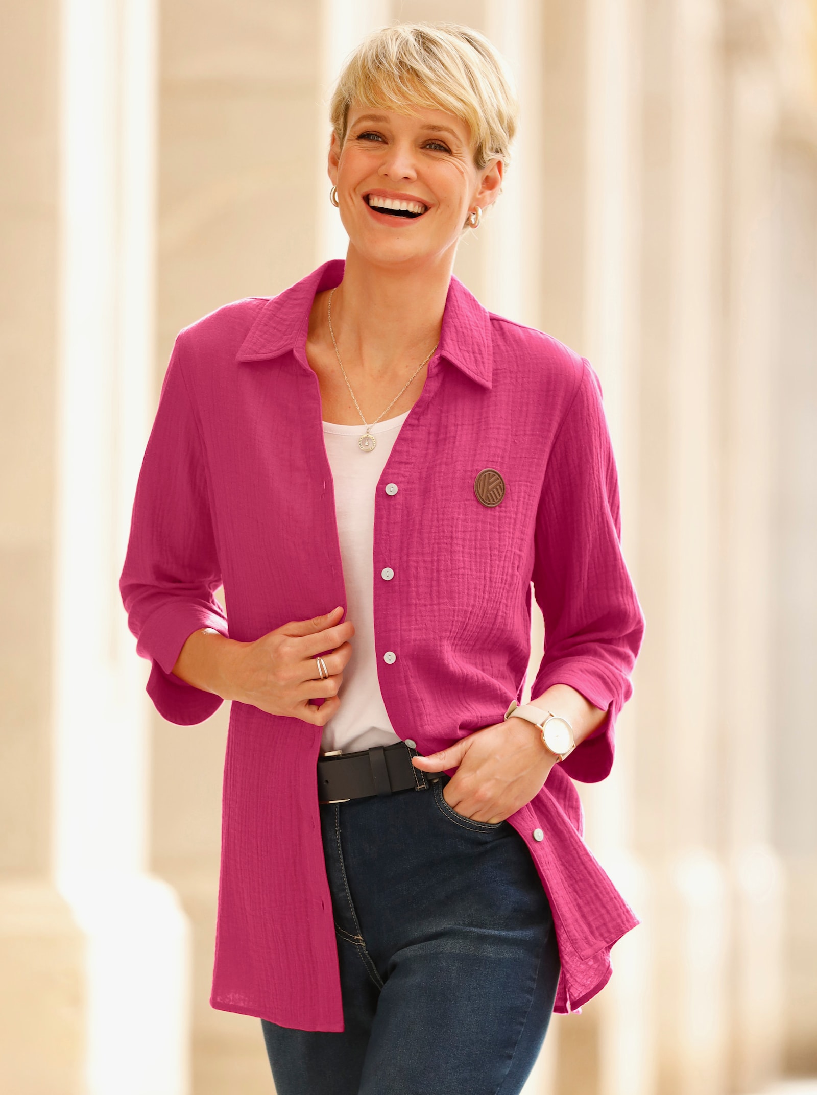 Longbluse in Musselin-Qualität - magenta